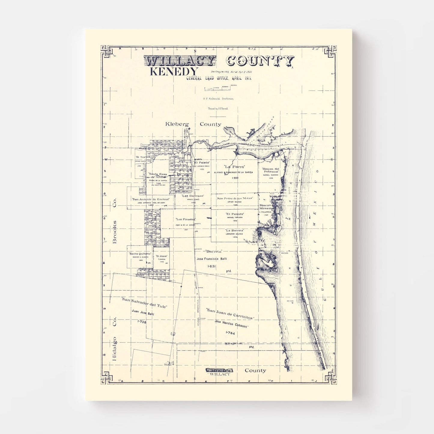 Vintage Map of Kenedy County, Texas, 1921