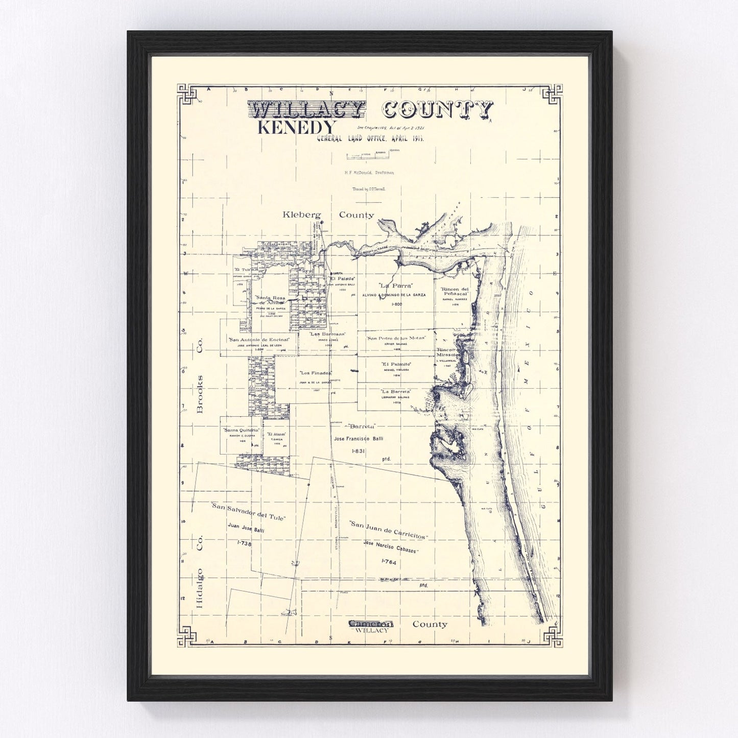 Vintage map of Kenedy County, Texas, 1921