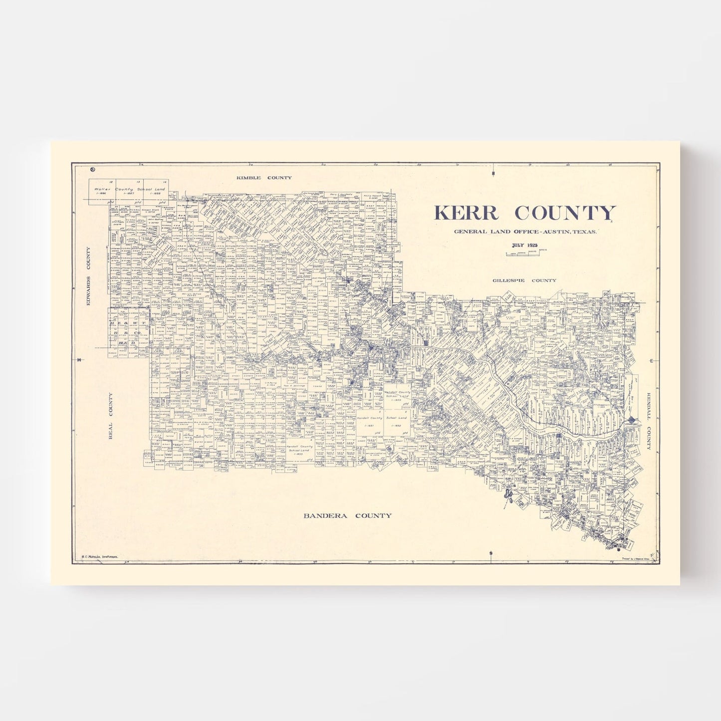 Vintage Map of Kerr County, Texas, 1923 (II)