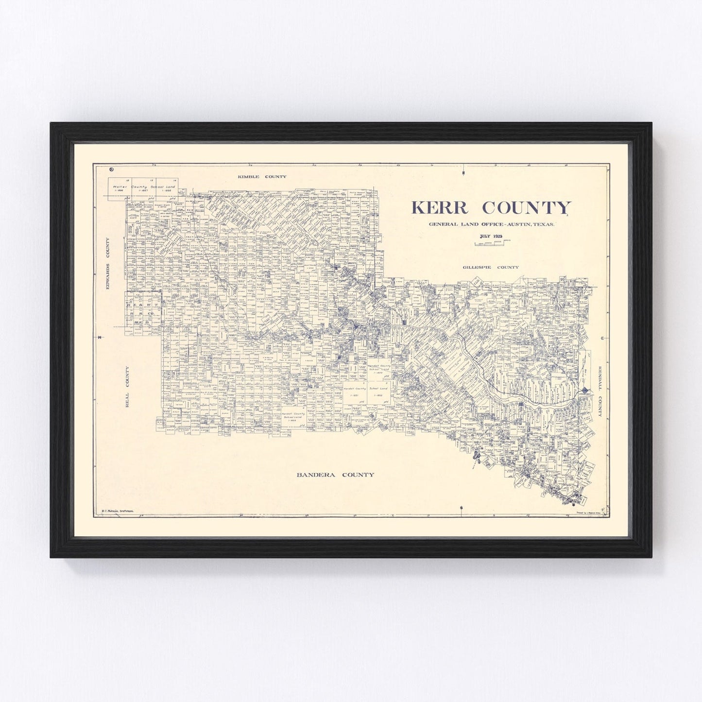 vintage map of Kerr County, Texas, 1923