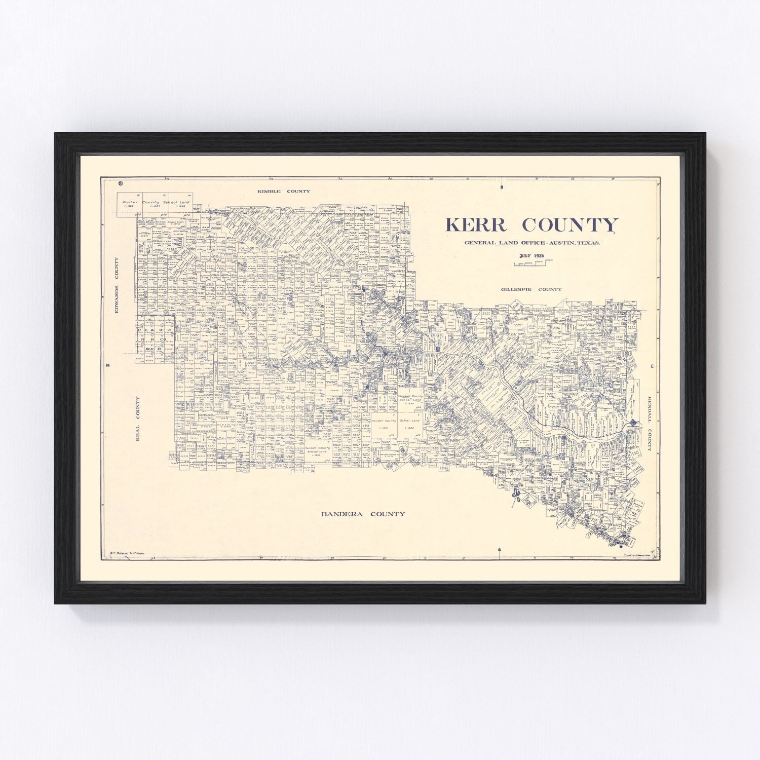vintage map of Kerr County, Texas, 1923