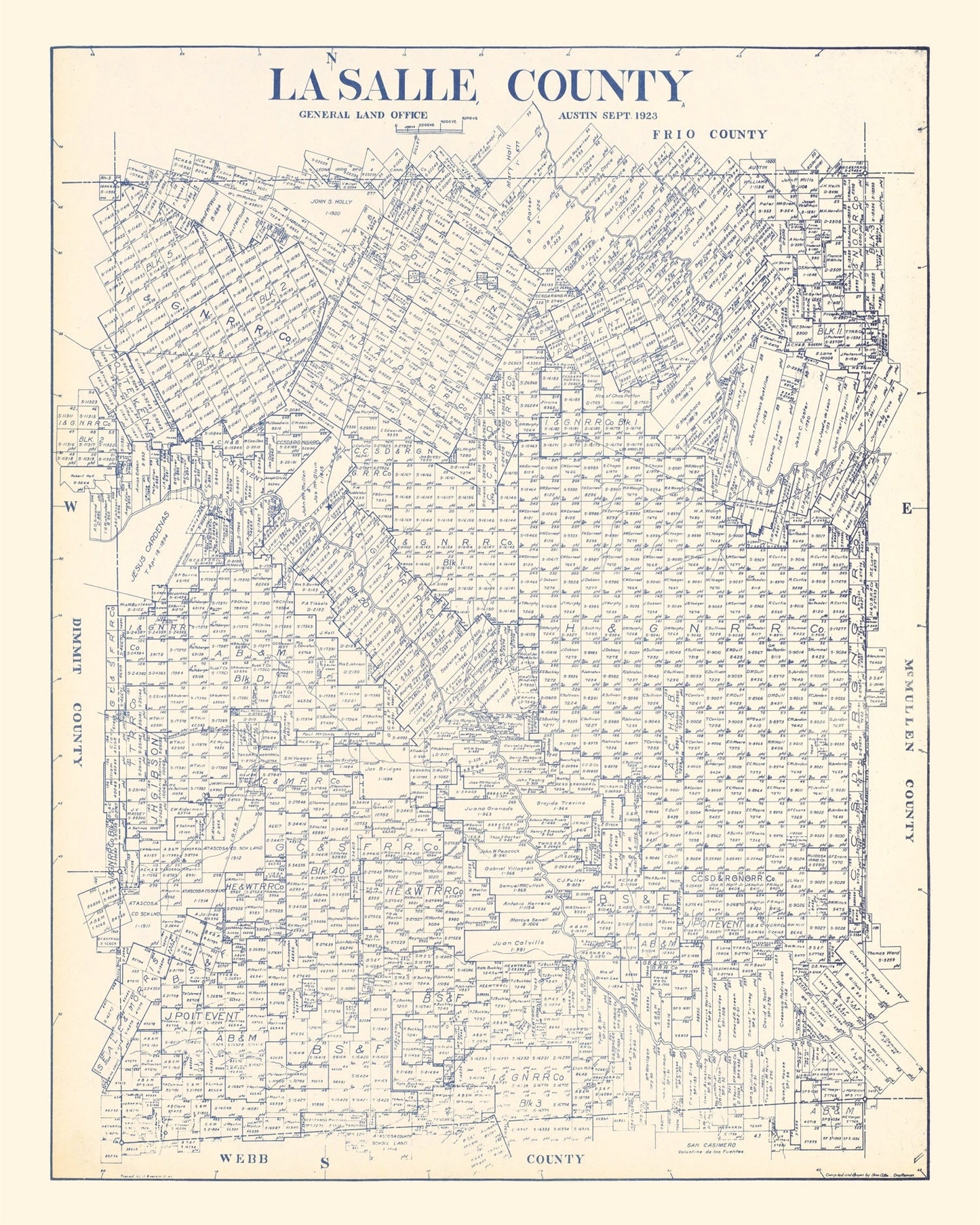 Vintage Map of La Salle County, Texas, 1923