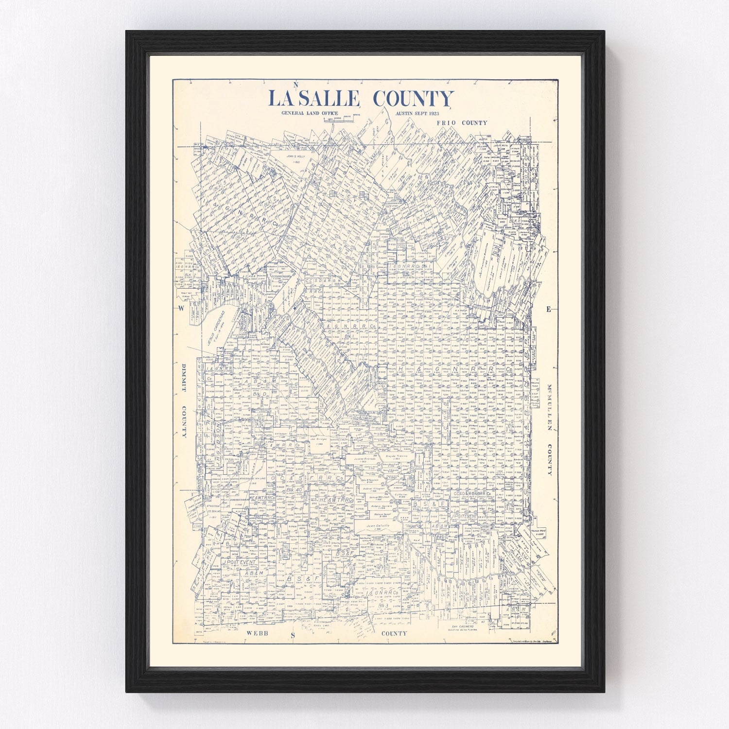 vintage map of La Salle County, Texas, 1923