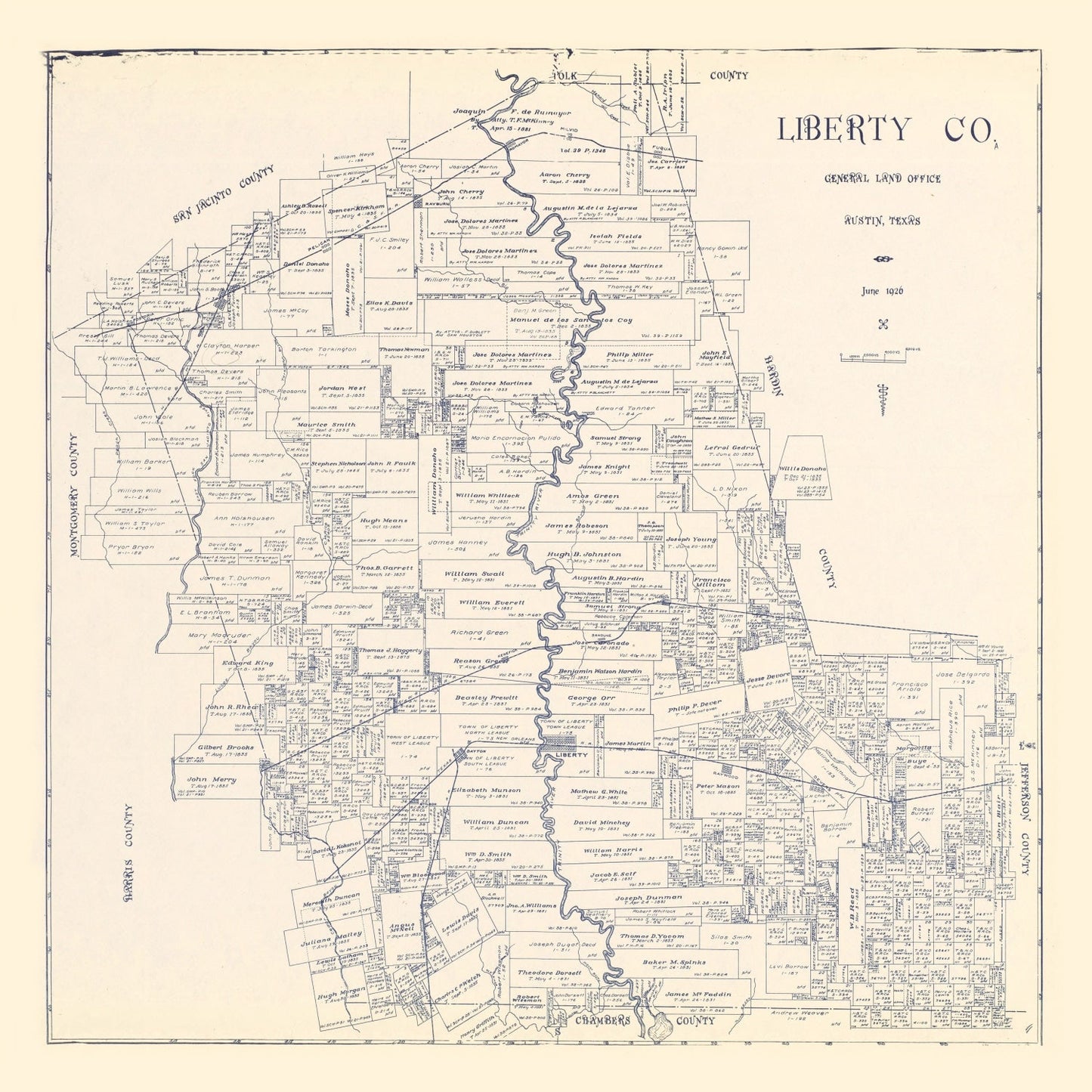 Vintage Map of Liberty County, Texas, 1926