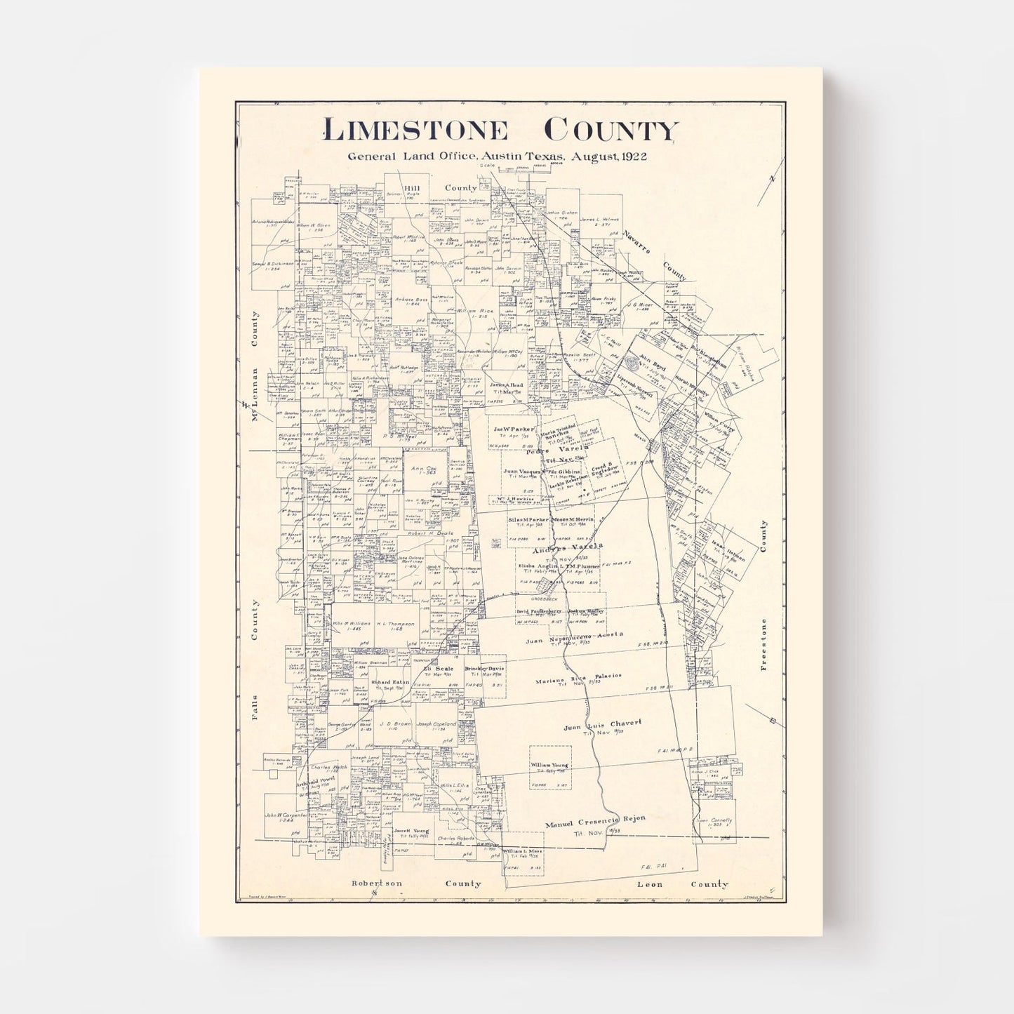 Vintage Map of Limestone County, Texas, 1922