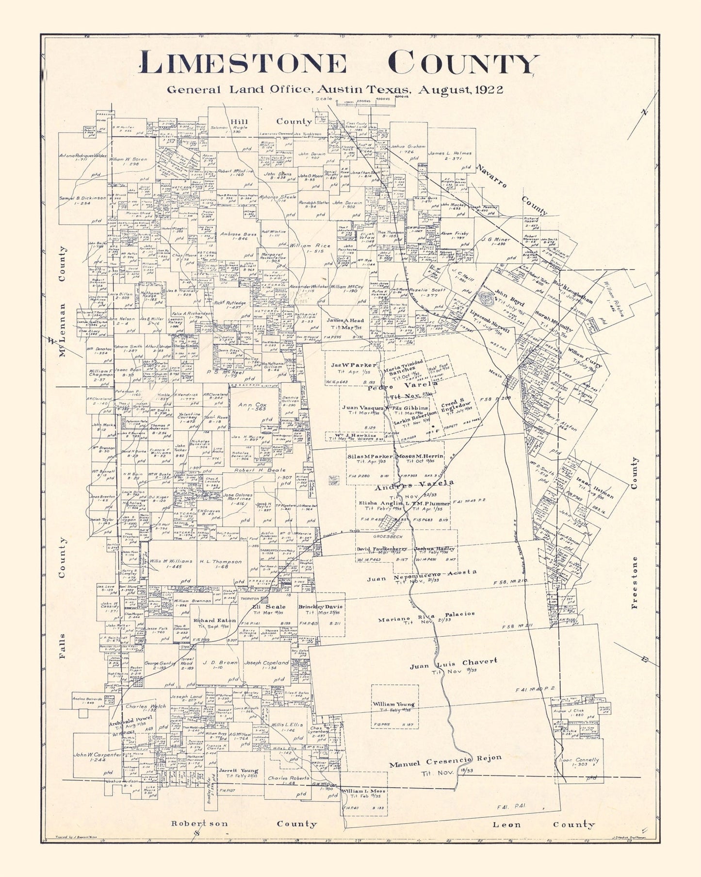 Vintage Map of Limestone County, Texas, 1922