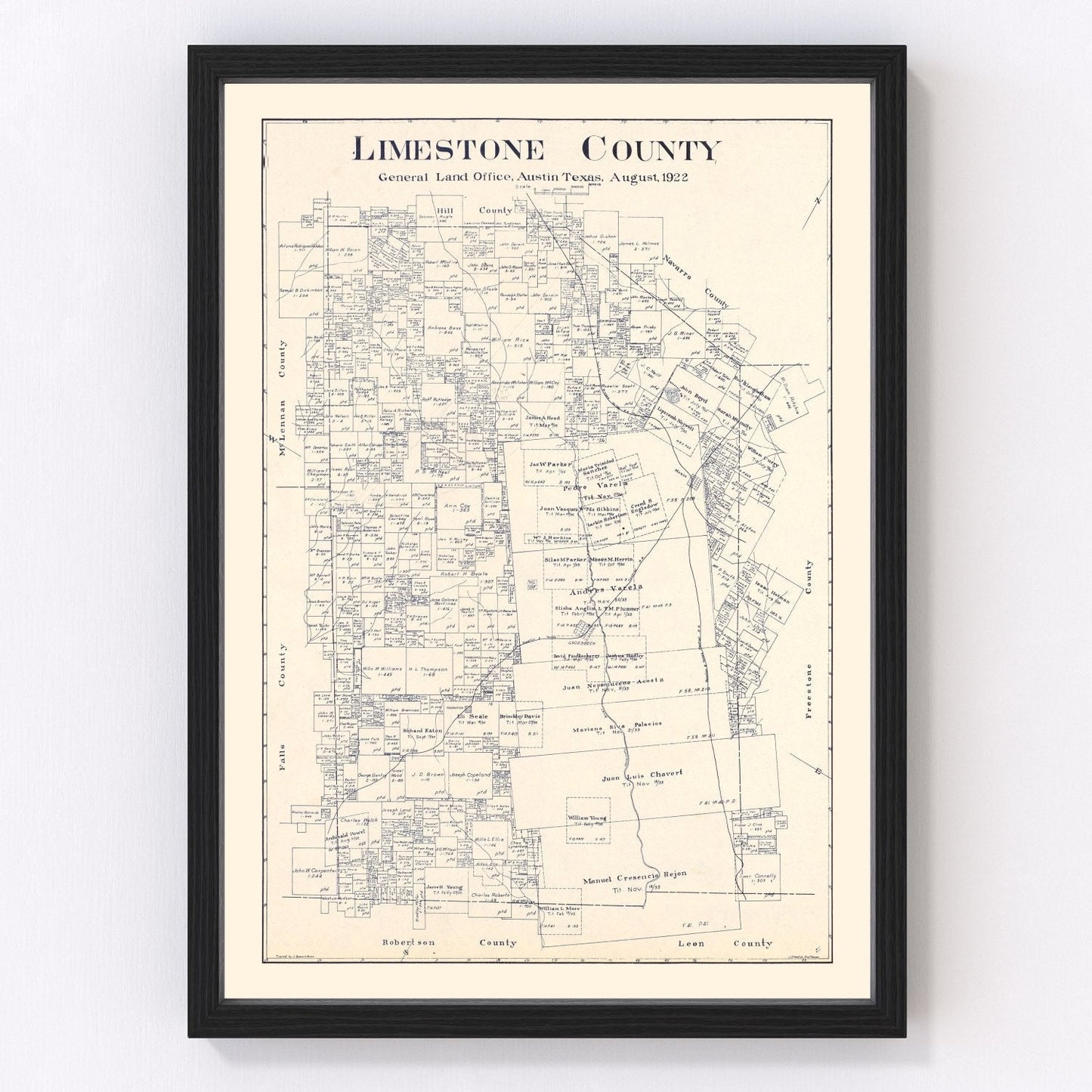 Vintage map of Limestone County, Texas, 1922