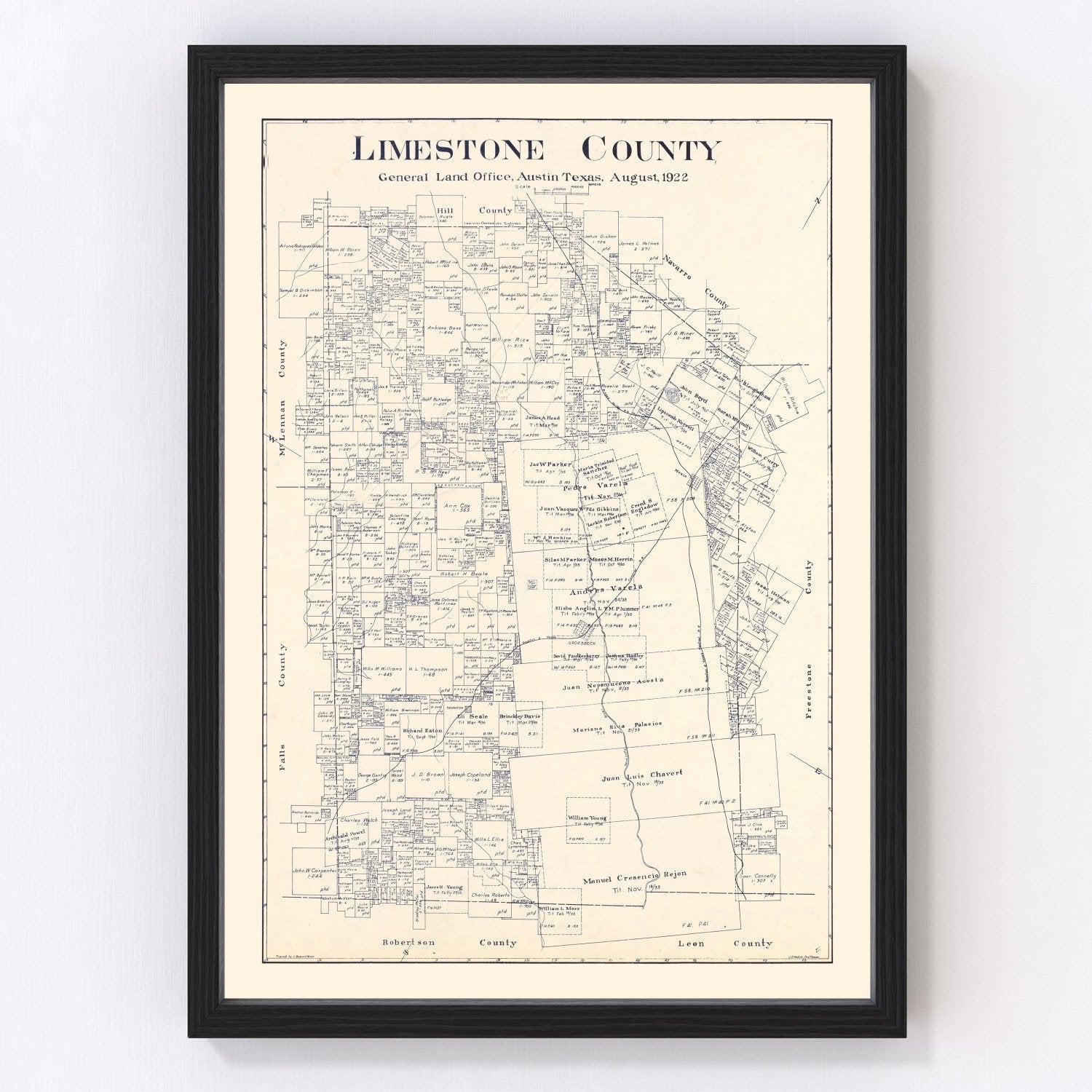 Vintage map of Limestone County, Texas, 1922