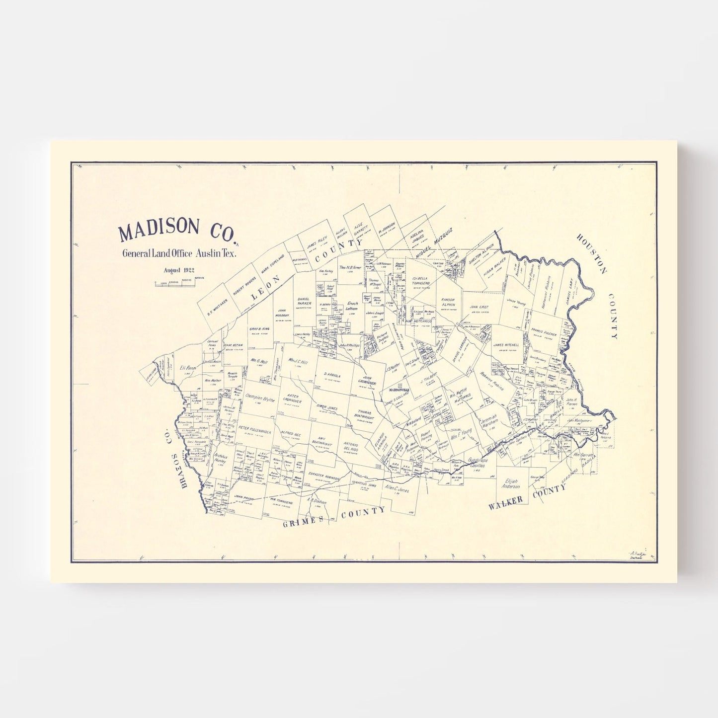 Vintage Map of Madison County, Texas, 1922