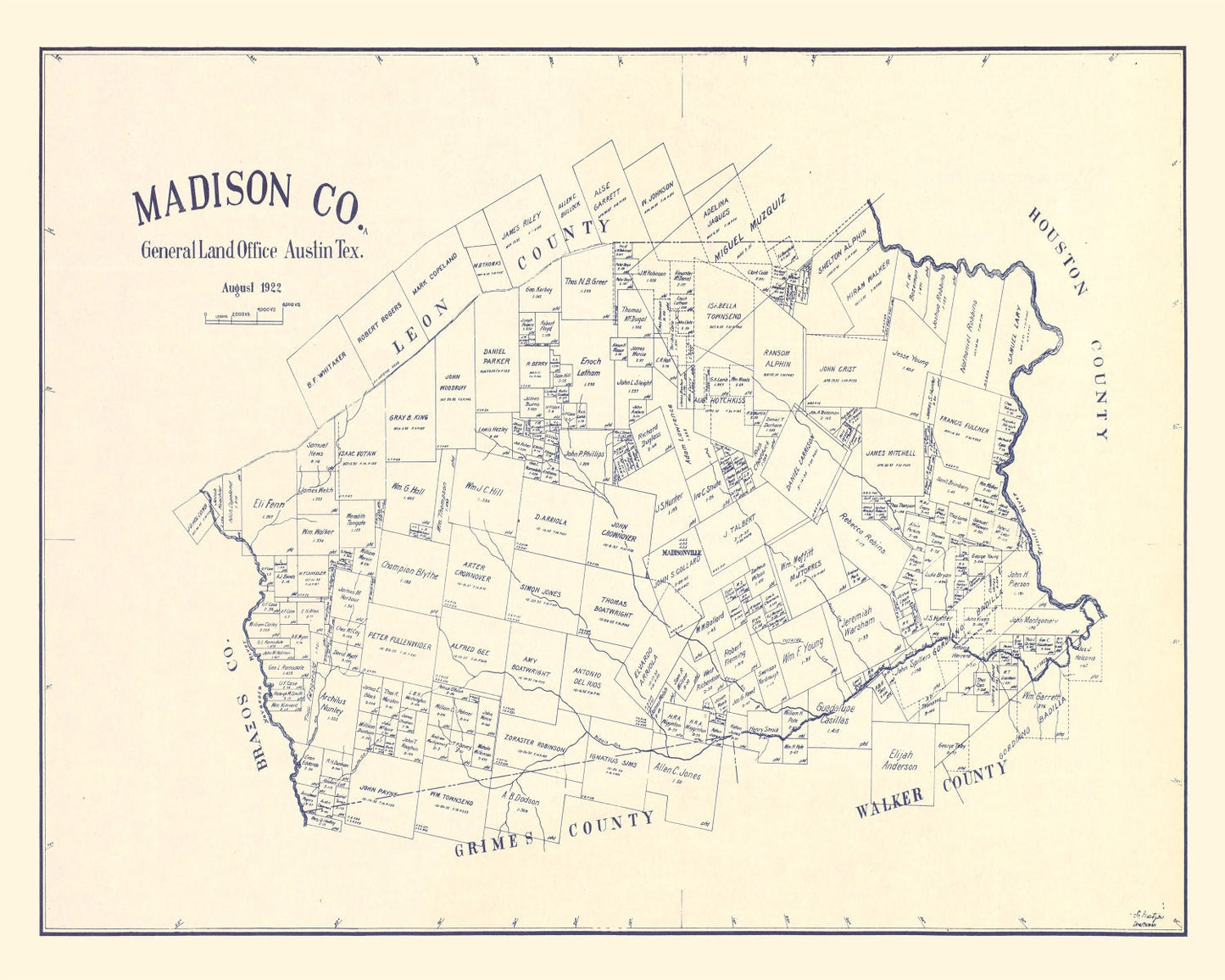 Vintage Map of Madison County, Texas, 1922