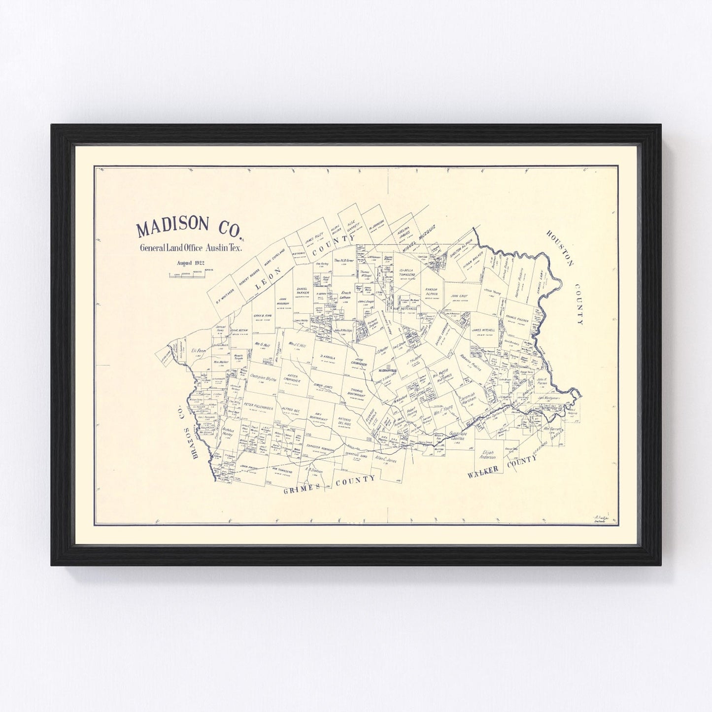 Vintage map of Madison County, Texas, 1922