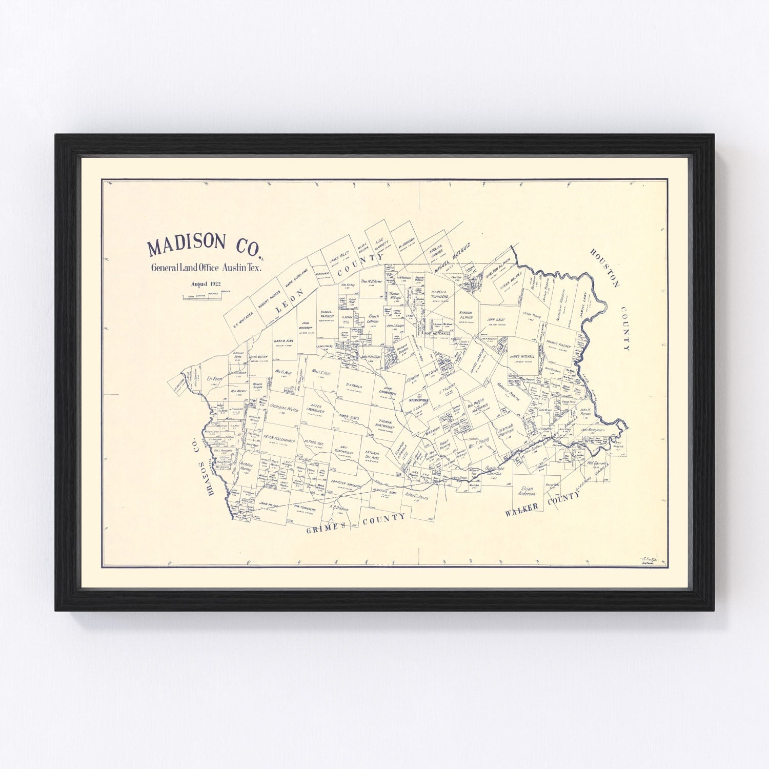 Vintage map of Madison County, Texas, 1922