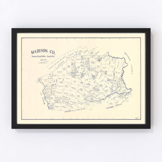 Vintage map of Madison County, Texas, 1922