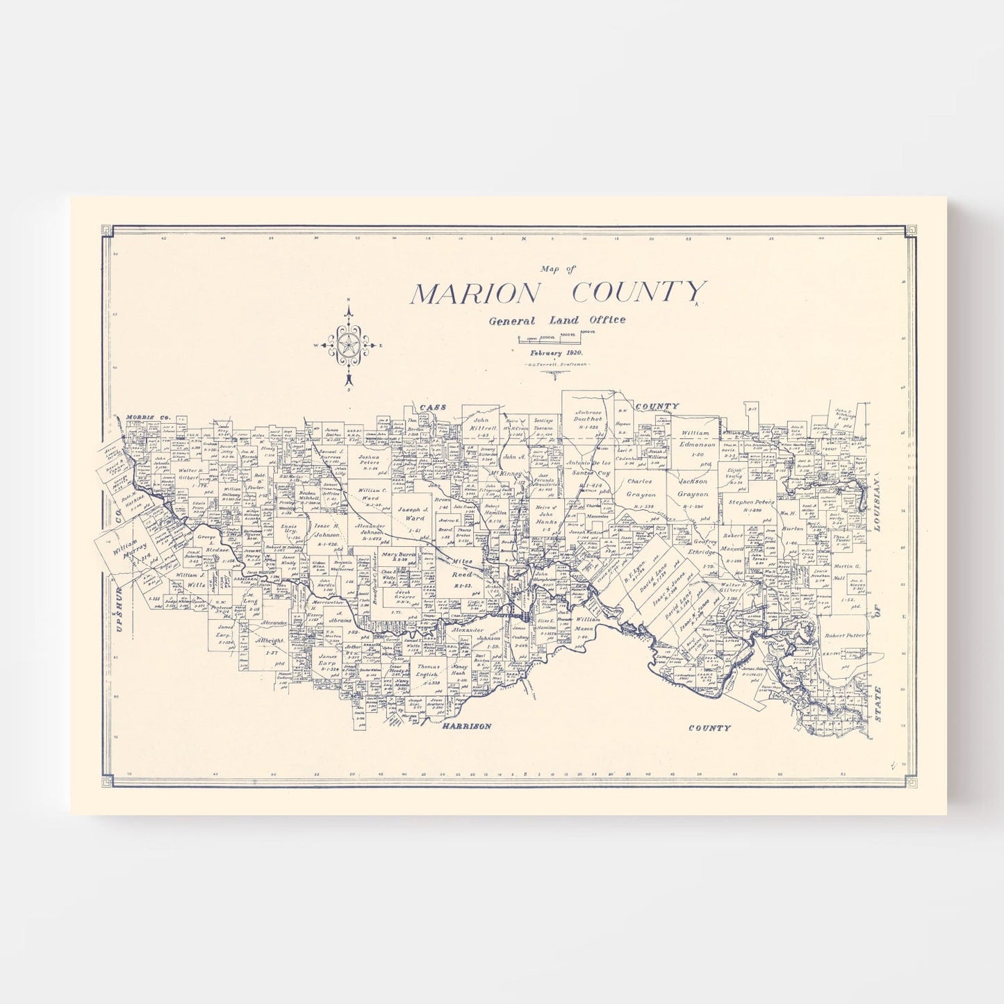 Vintage Map of Marion County, Texas, 1920
