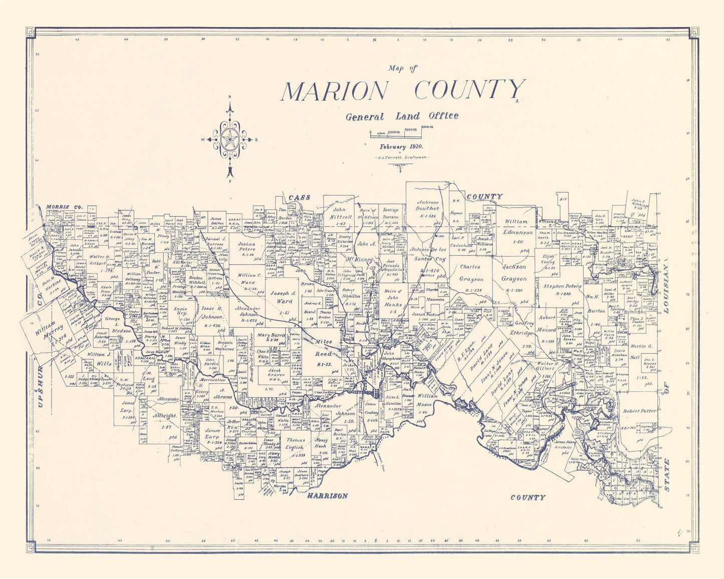 Vintage Map of Marion County, Texas, 1920
