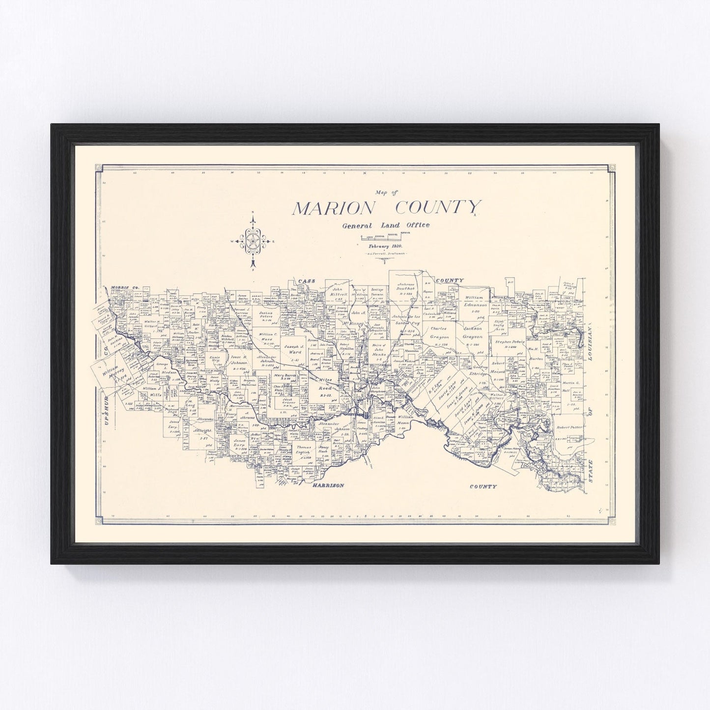 Vintage map of Marion County, Texas, 1920