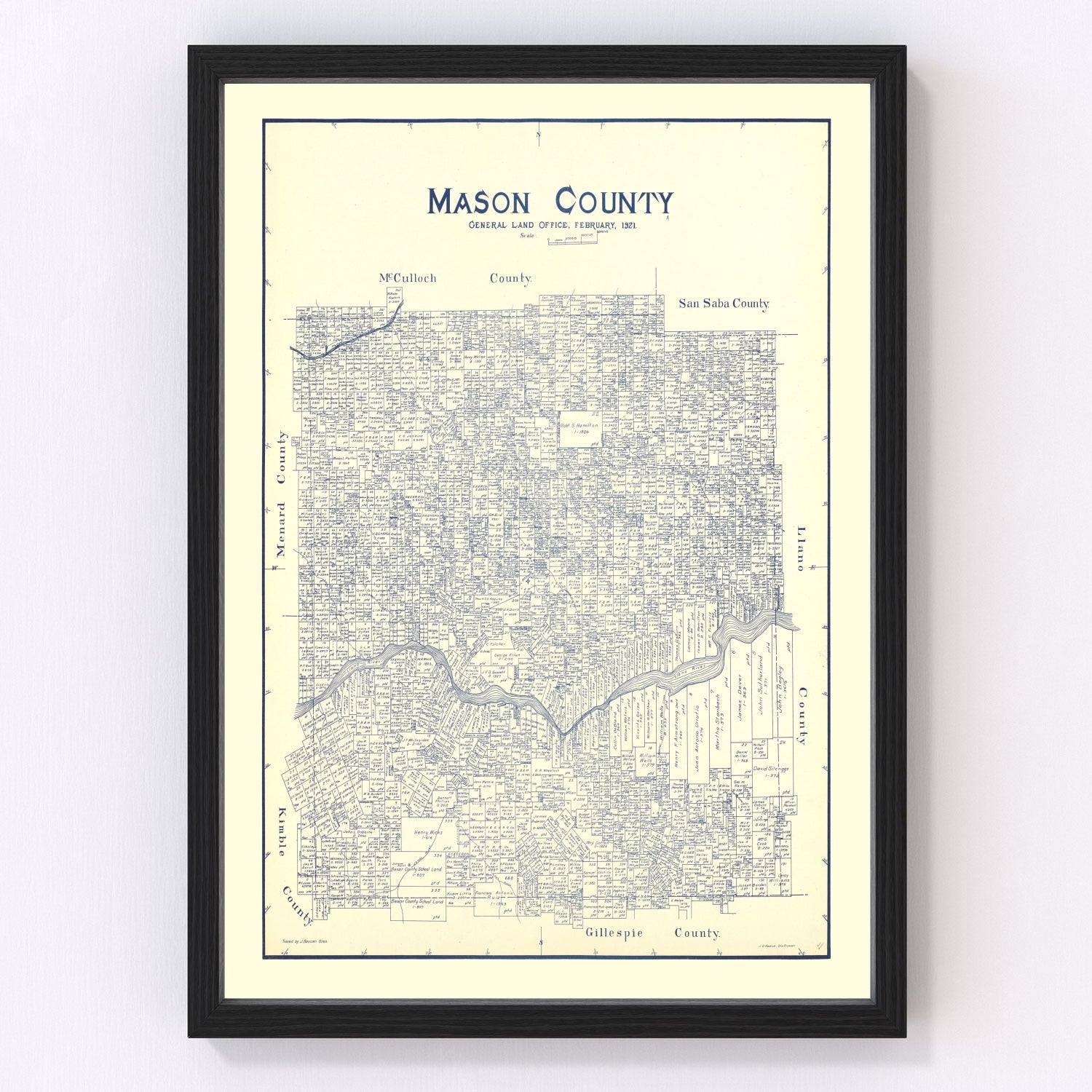 Vintage map of Mason County, Texas, 1921