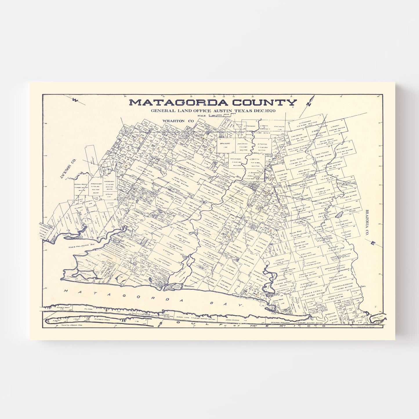 Vintage Map of Matagorda County, Texas, 1920