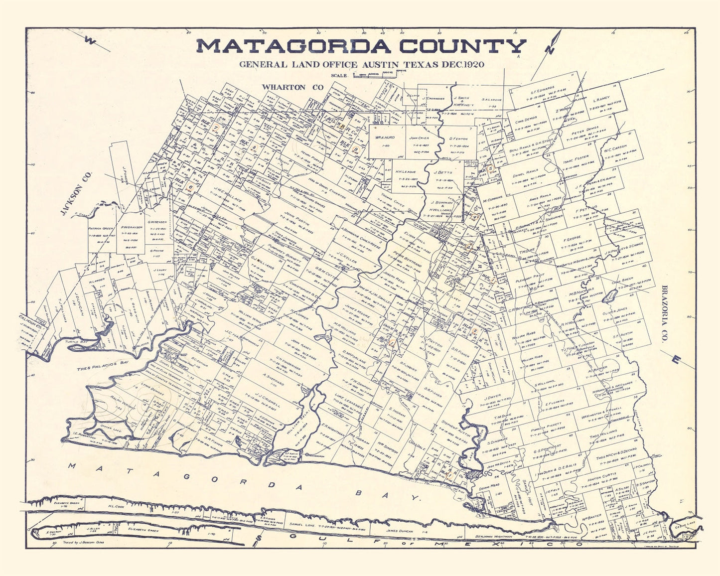 Vintage Map of Matagorda County, Texas, 1920