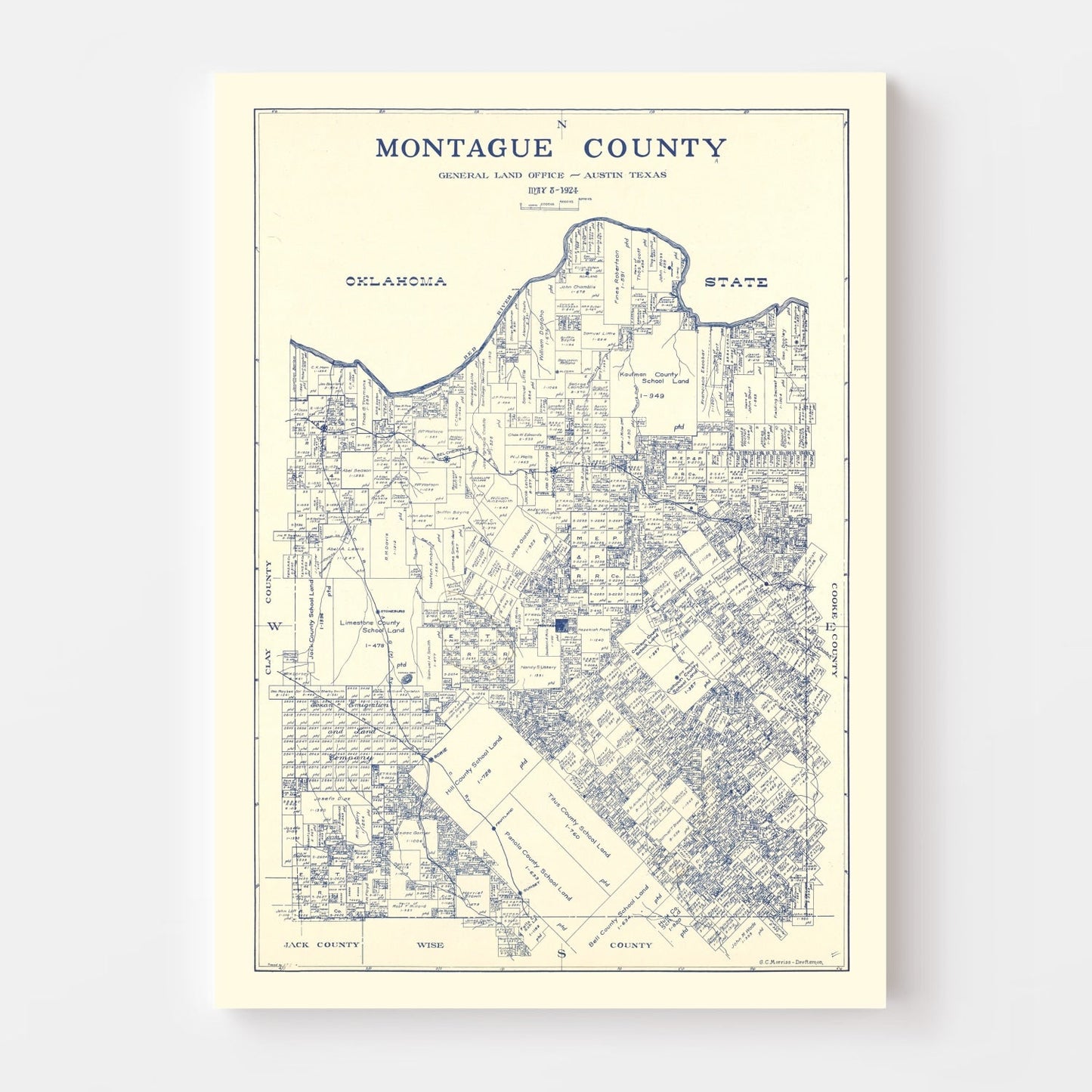 Vintage Map of Montague County, Texas, 1924