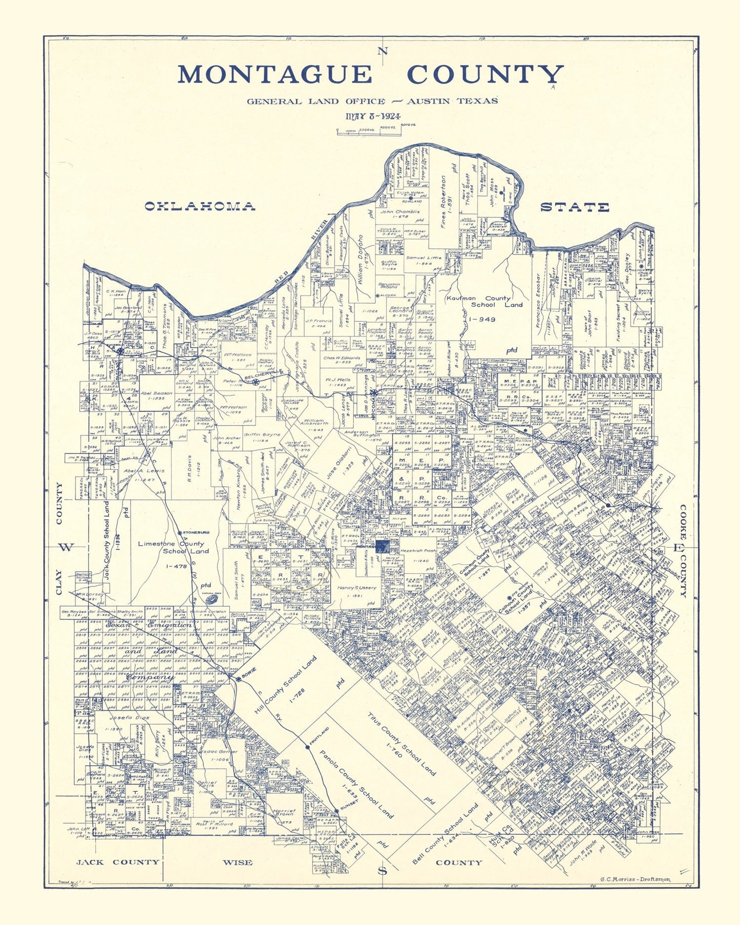 Vintage Map of Montague County, Texas, 1924