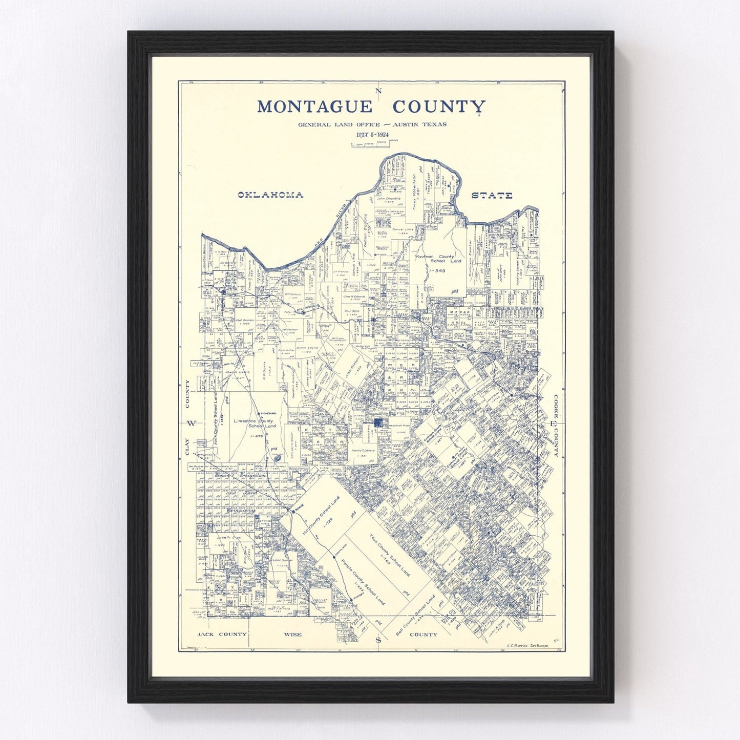 Vintage map of Montague County, Texas, 1924