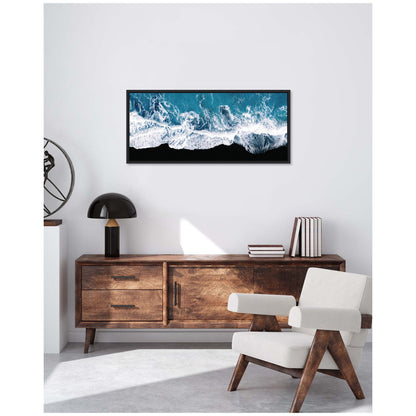 Minimalist Ocean Waves Black Beach Framed Canvas