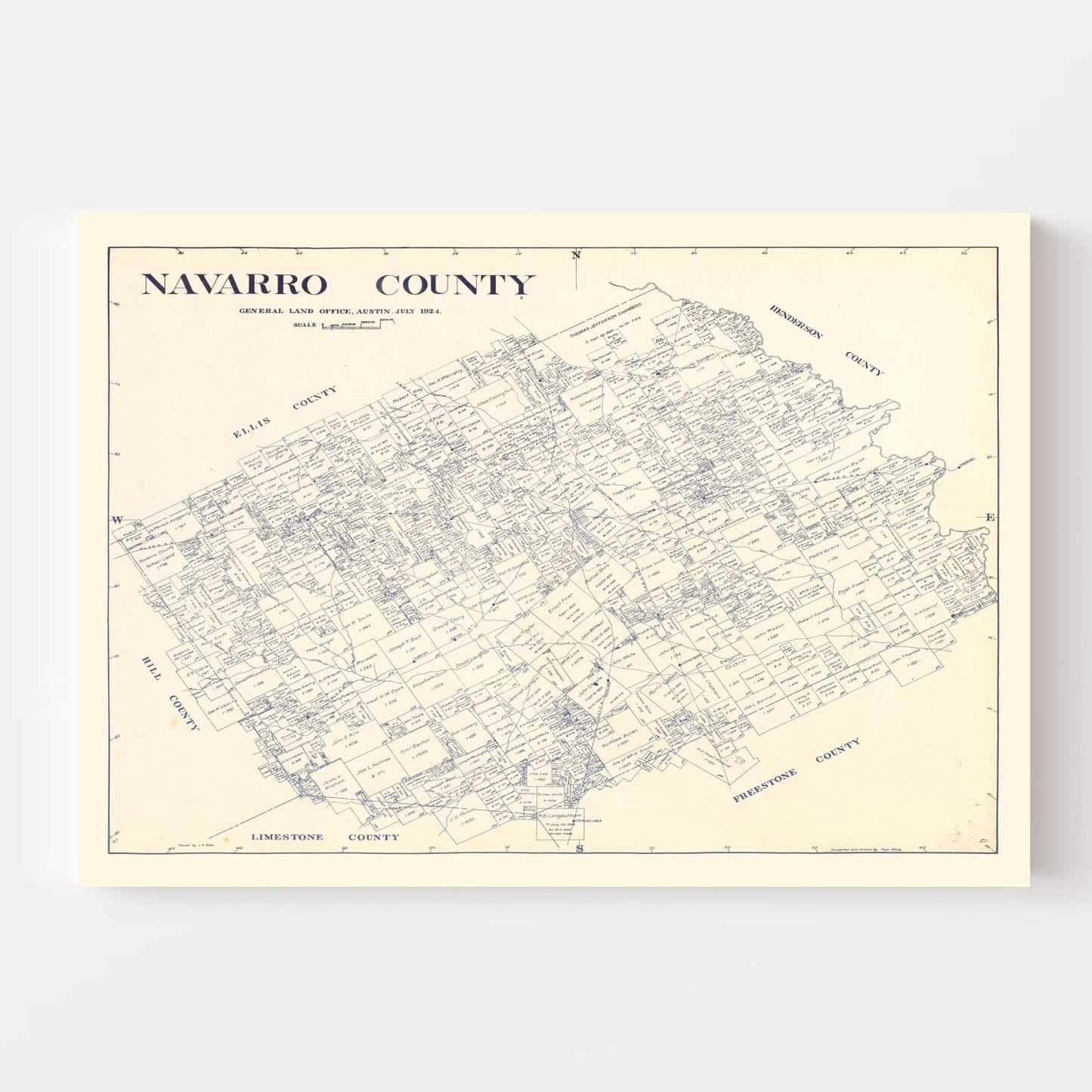 Vintage Map of Navarro County, Texas, 1924