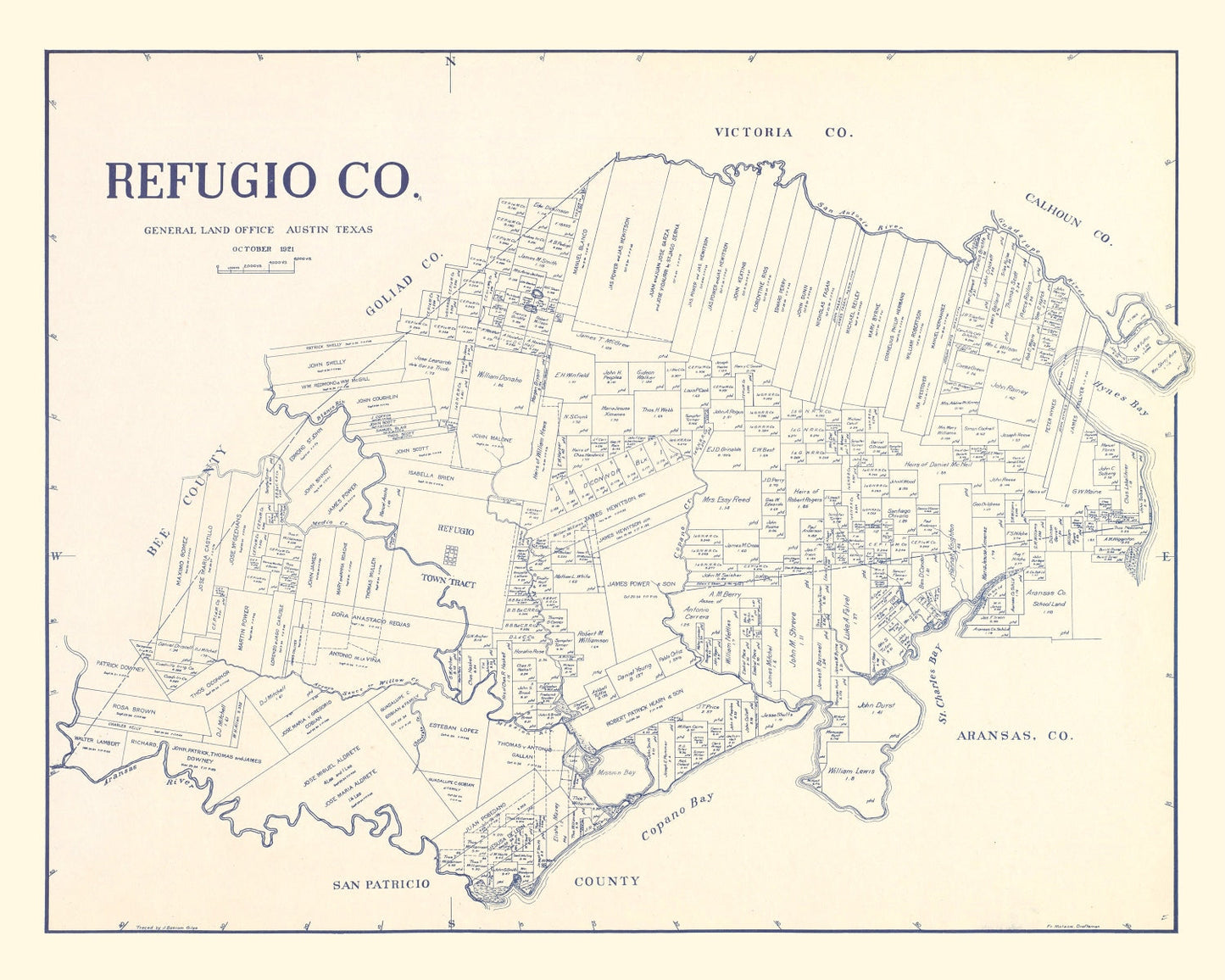 Vintage Map of Refugio County, Texas, 1921