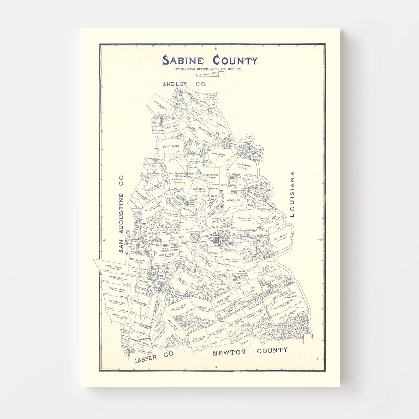 Vintage Map of Sabine County, Texas, 1920