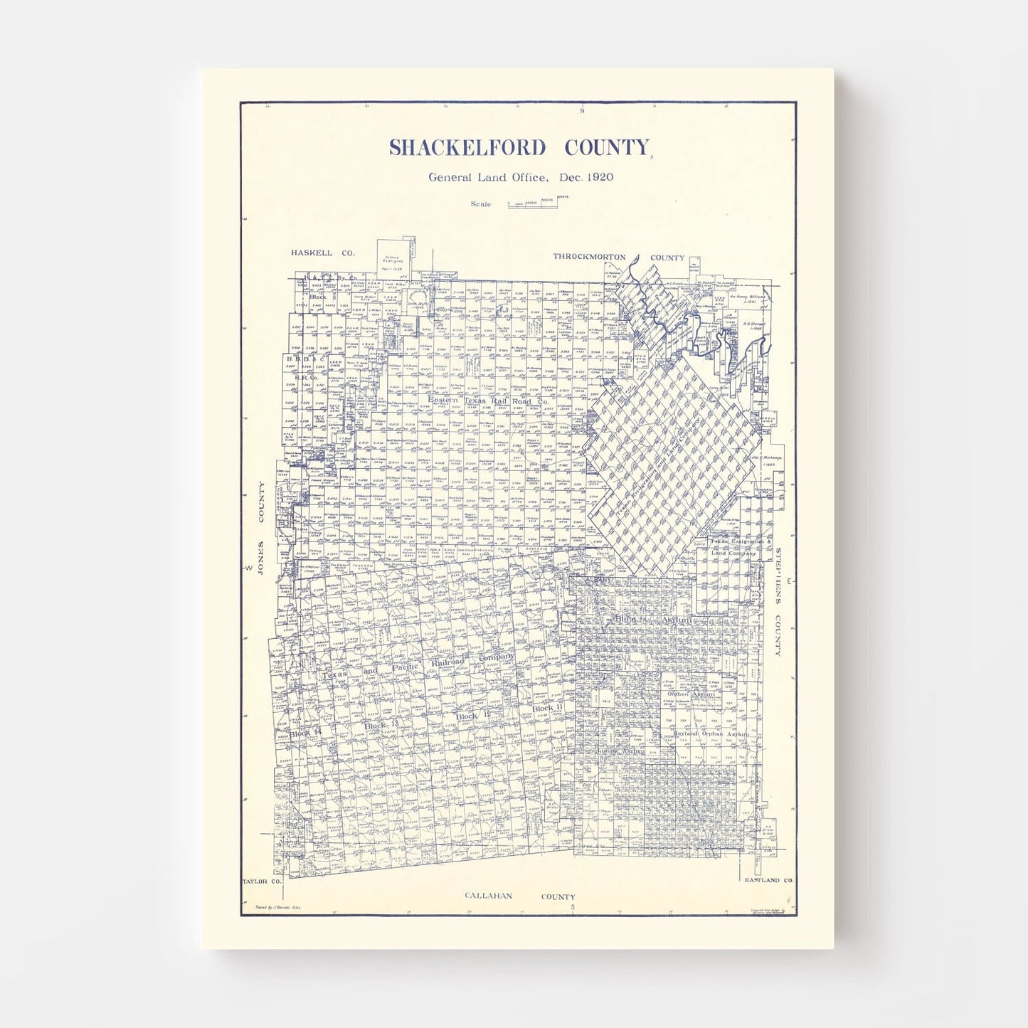 Vintage Map of Shackelford County, Texas, 1920