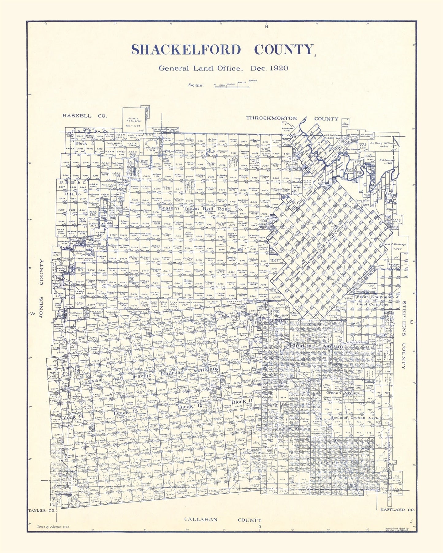 Vintage Map of Shackelford County, Texas, 1920