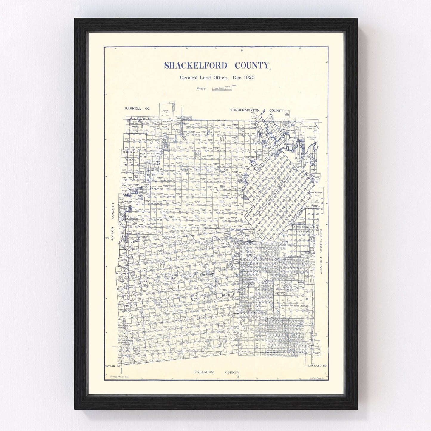 vintage map of Shackelford County, Texas, 1920