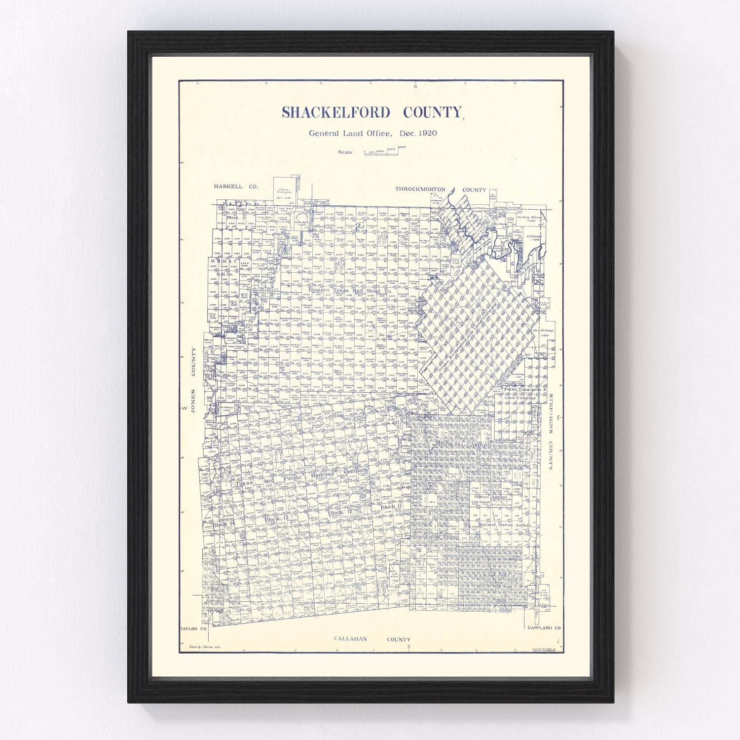 vintage map of Shackelford County, Texas, 1920