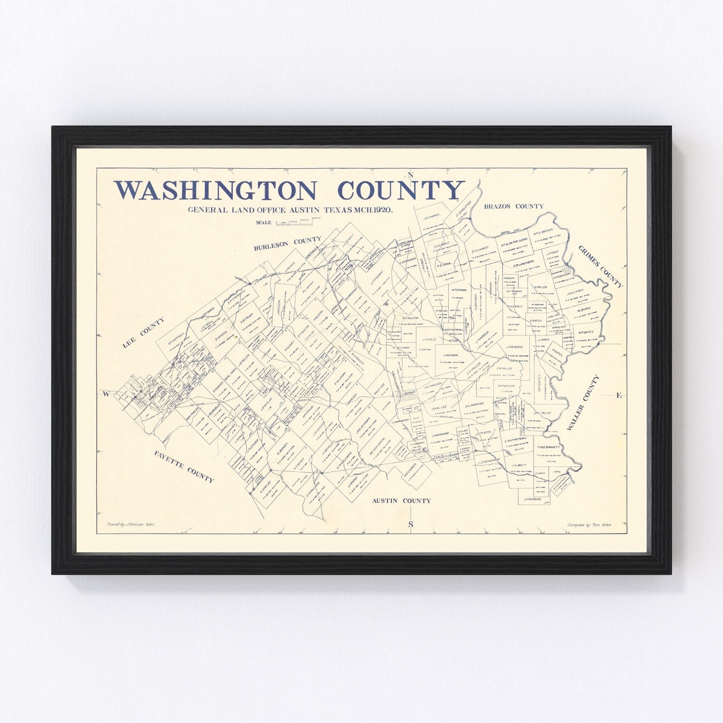 Vintage map of Washington County, Texas, 1920 - Edition II, Brenham restored print