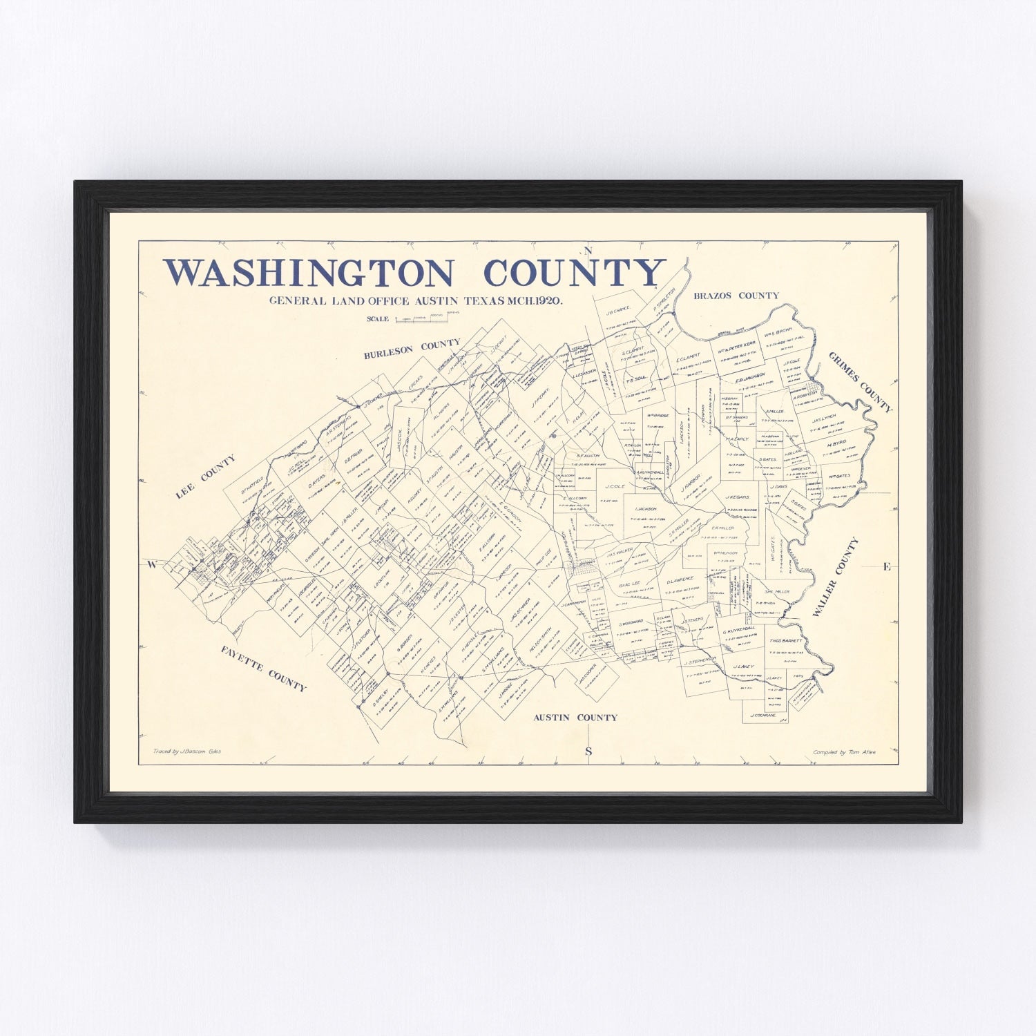 Vintage map of Washington County, Texas, 1920 - Edition II, Brenham restored print