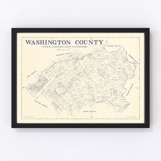 Vintage map of Washington County, Texas, 1920 - Edition II, Brenham restored print