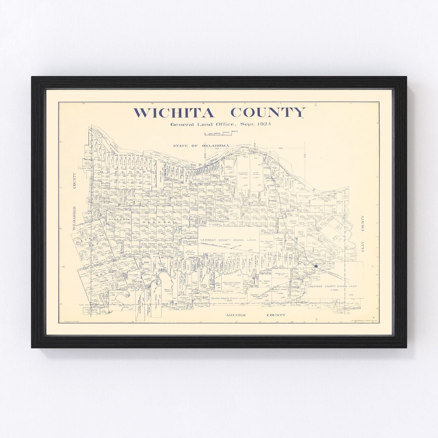 Vintage map of Wichita County, Texas, 1924, oil boom era roads and towns