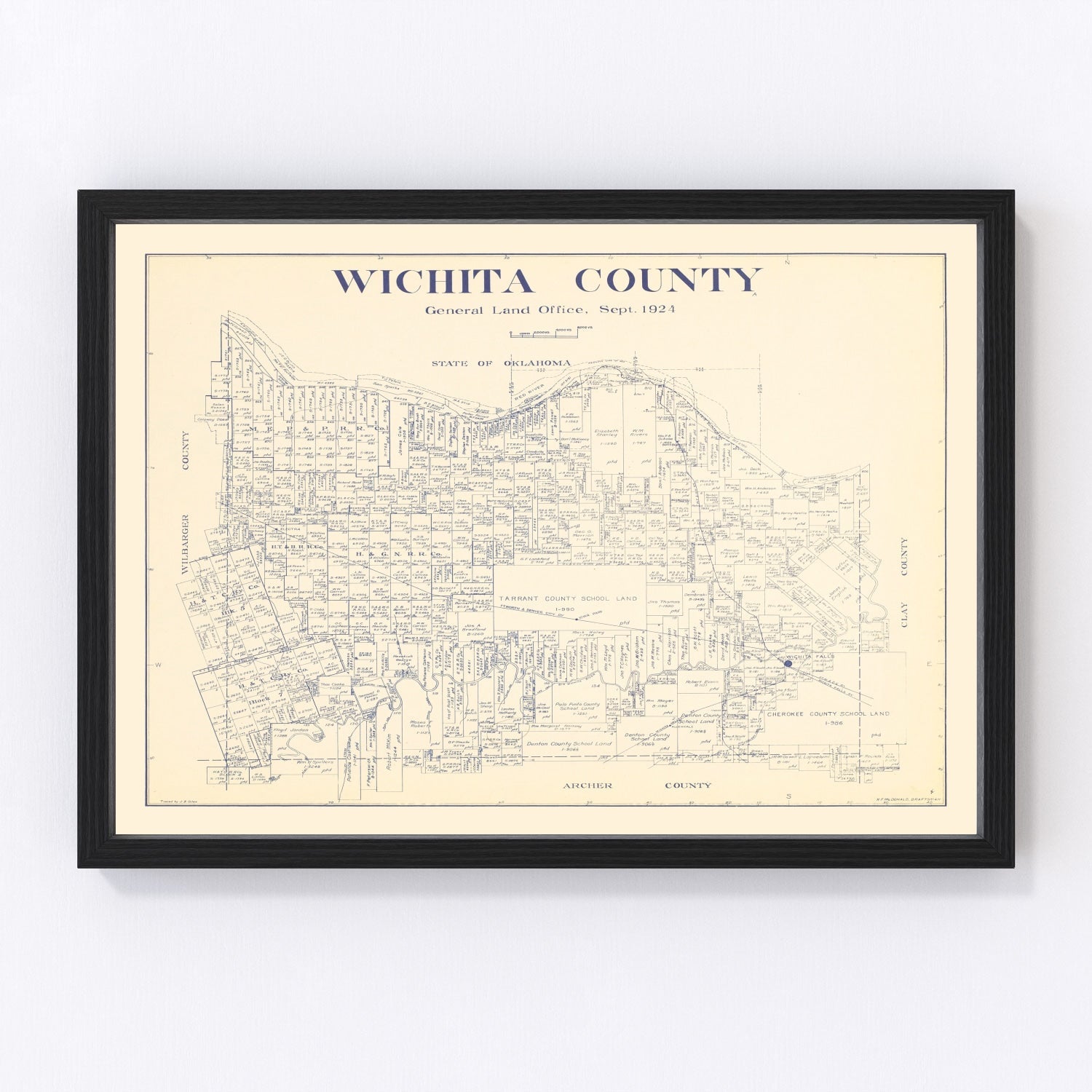 Vintage map of Wichita County, Texas, 1924, oil boom era roads and towns