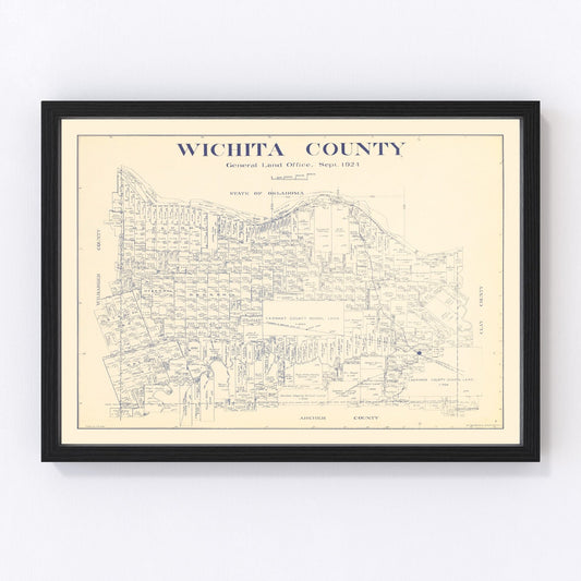 Vintage map of Wichita County, Texas, 1924, oil boom era roads and towns