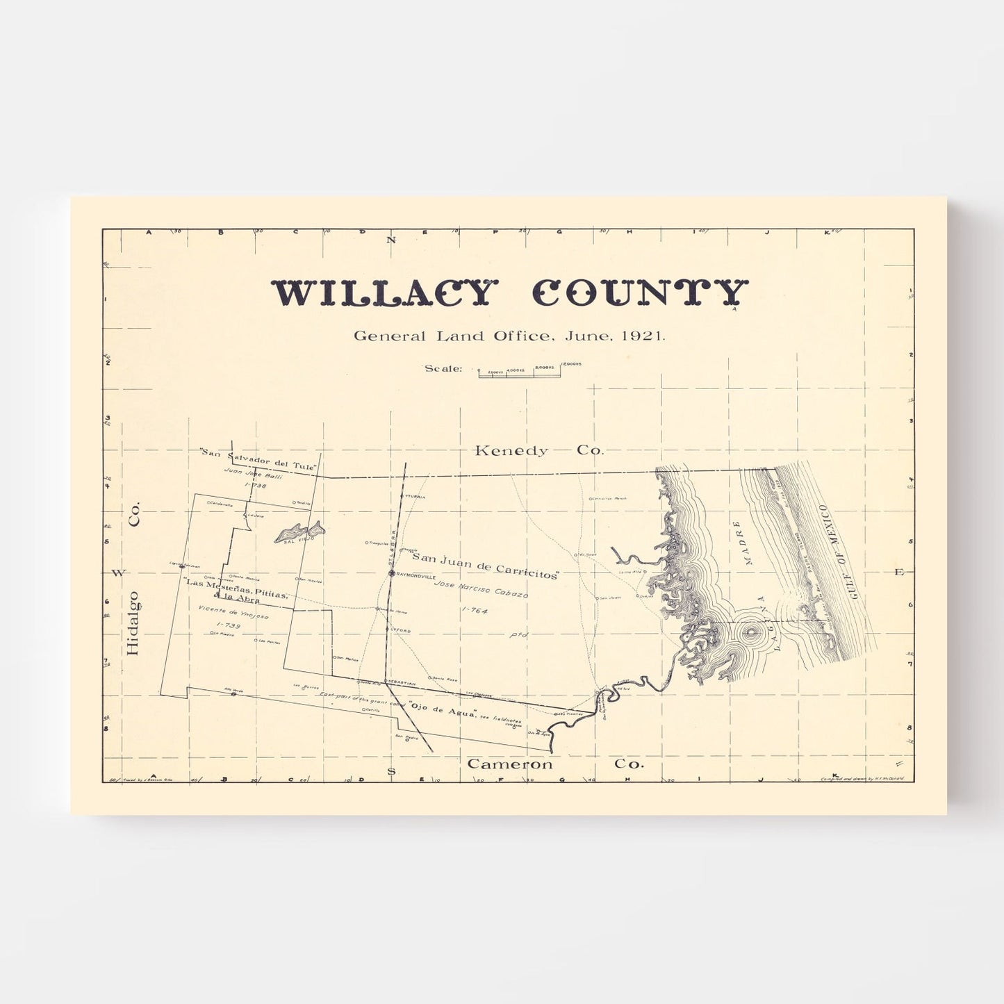 Vintage Map of Willacy County, Texas, 1921