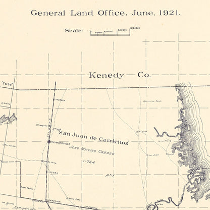 Vintage Map of Willacy County, Texas, 1921