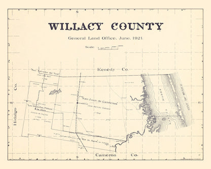 Vintage Map of Willacy County, Texas, 1921