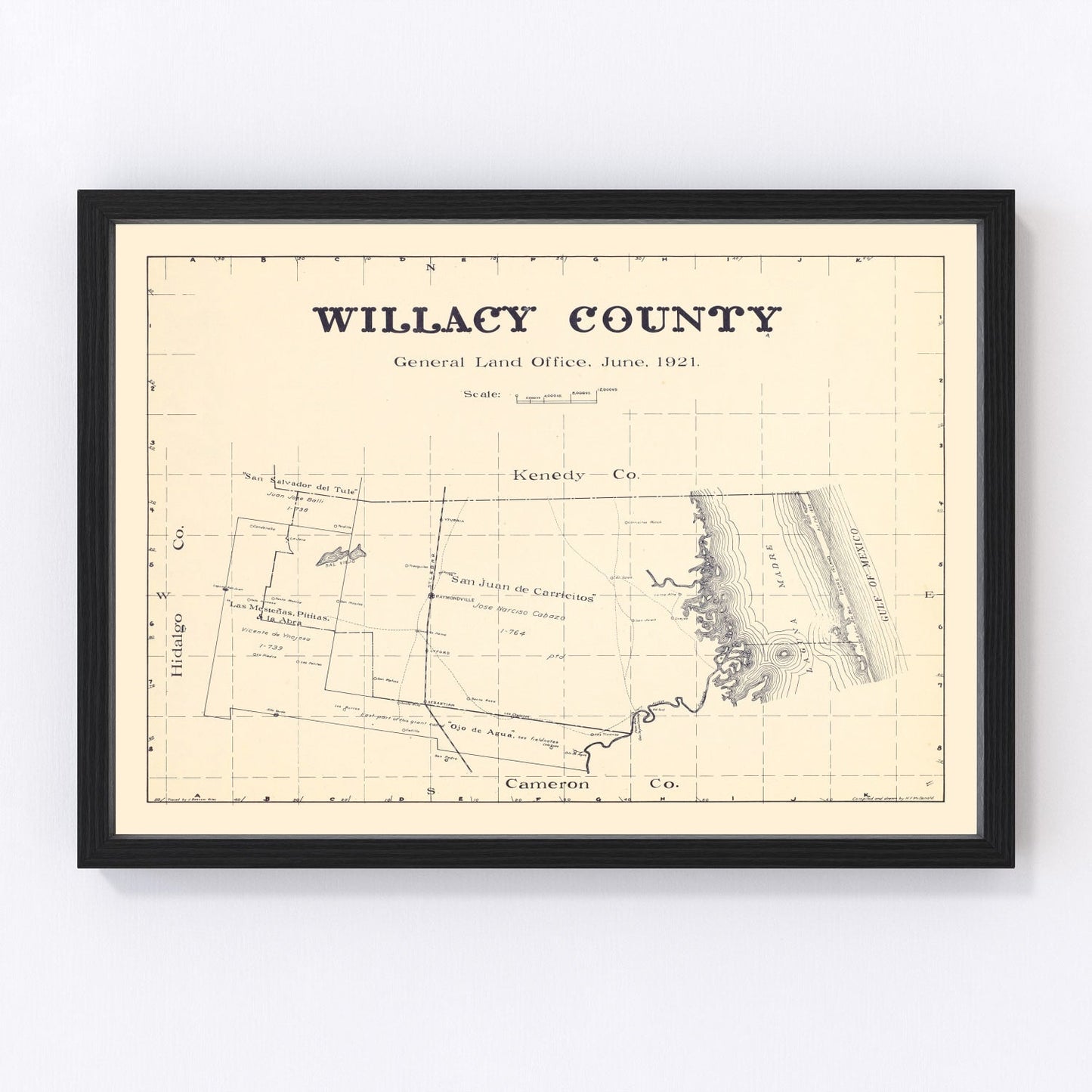 Vintage map of Willacy County, Texas, 1921, Rio Grande Valley borderland