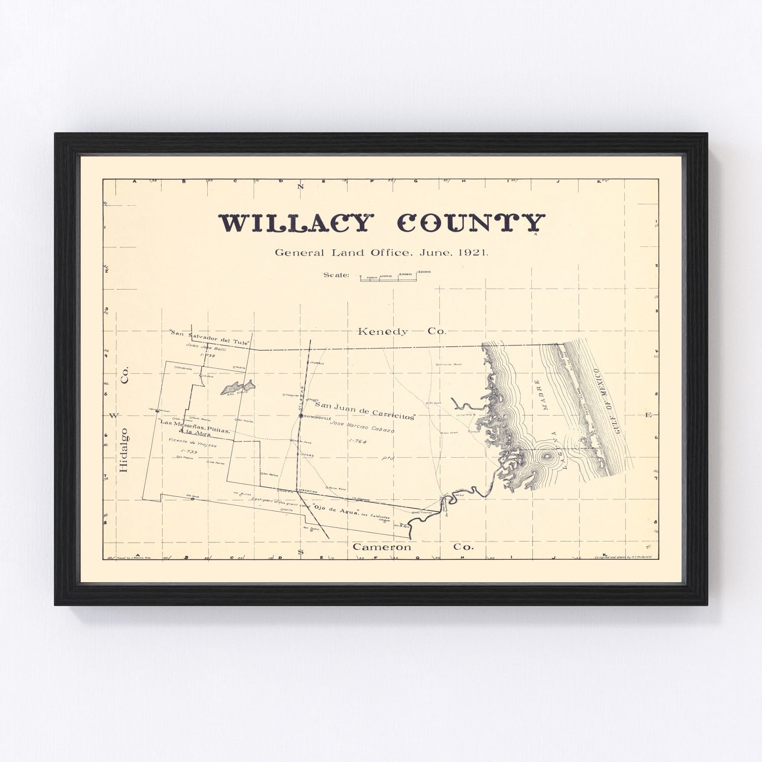 Vintage map of Willacy County, Texas, 1921, Rio Grande Valley borderland