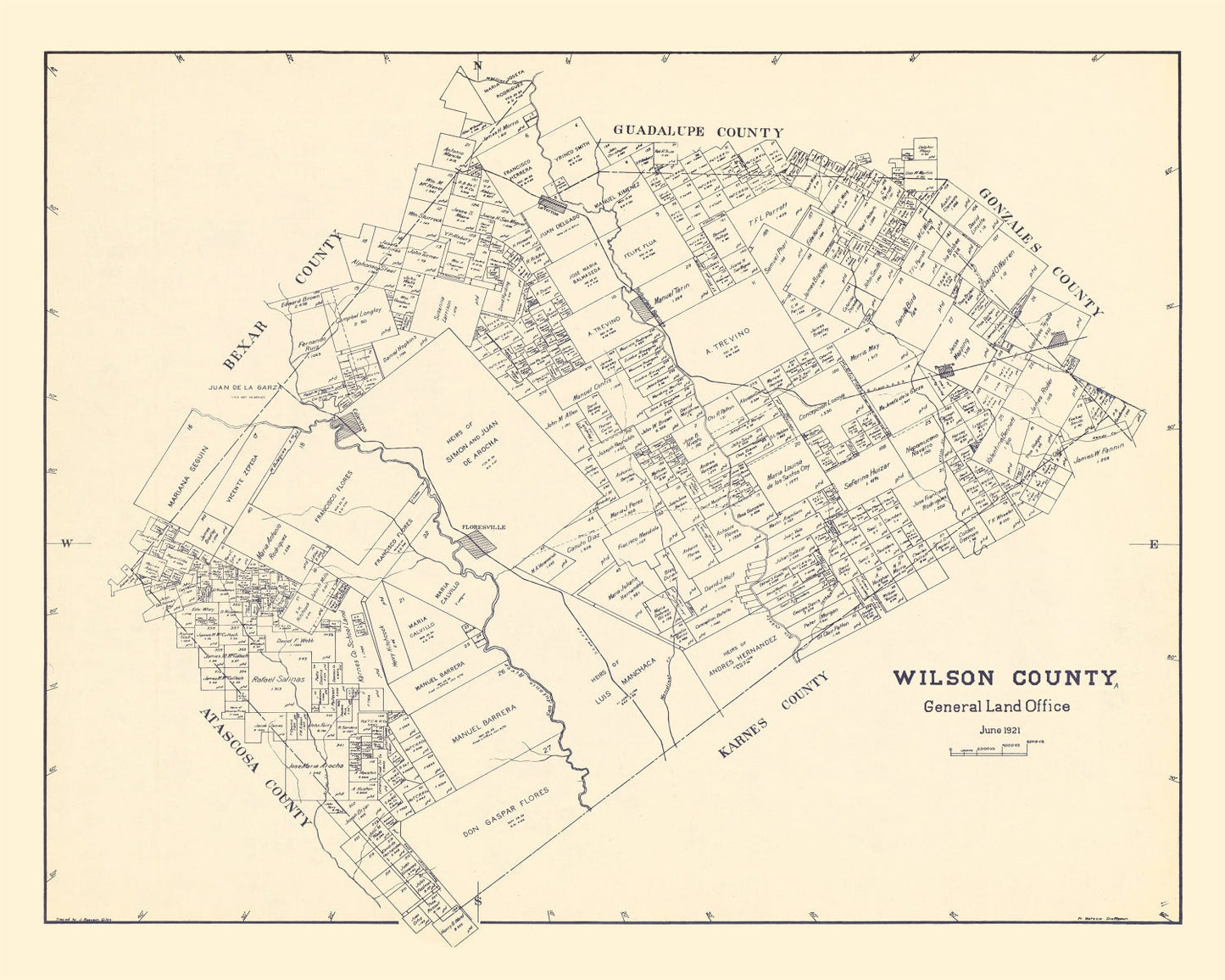 Vintage Map of Wilson County, Texas, 1921