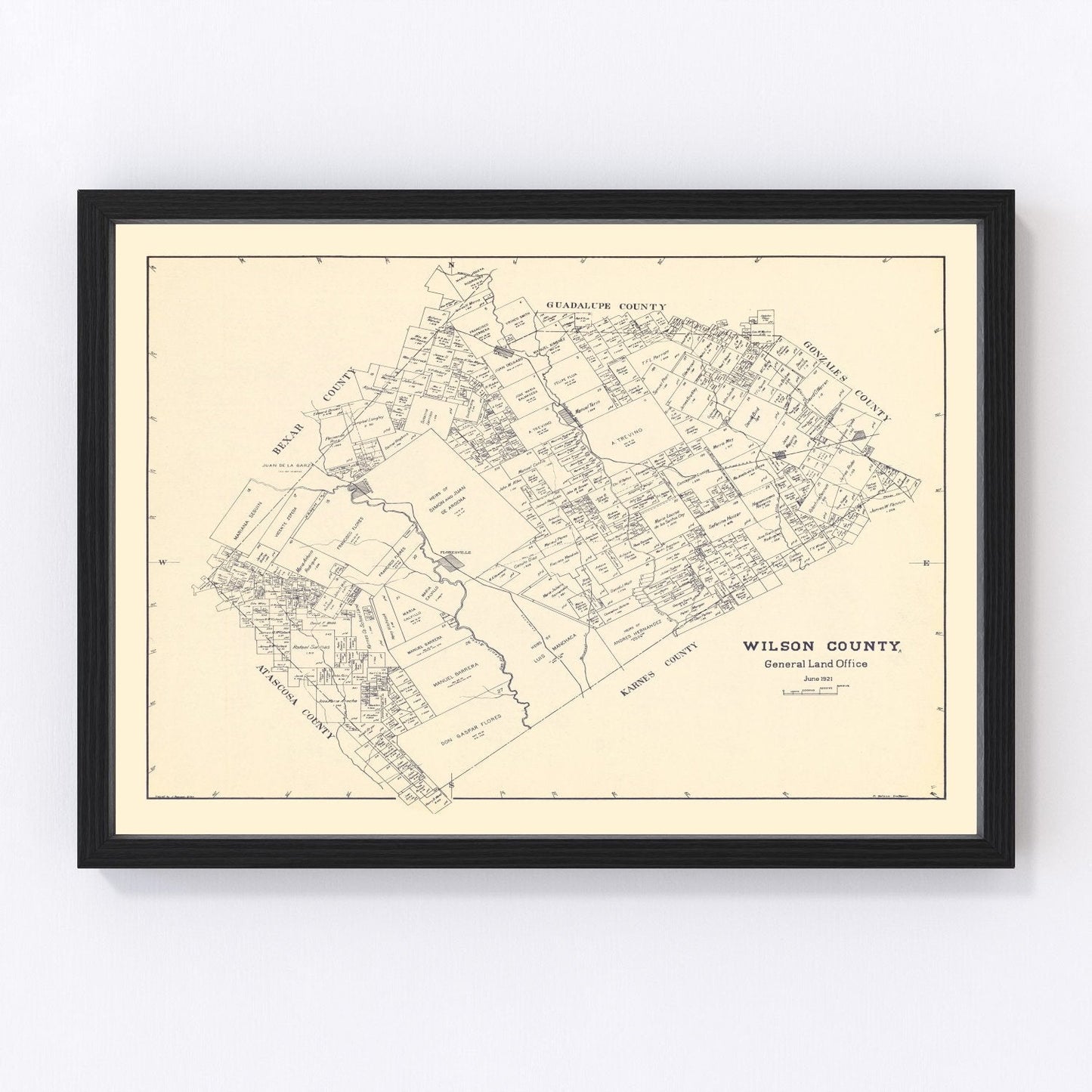 Vintage map of Wilson County, Texas, 1921, South Texas restored
