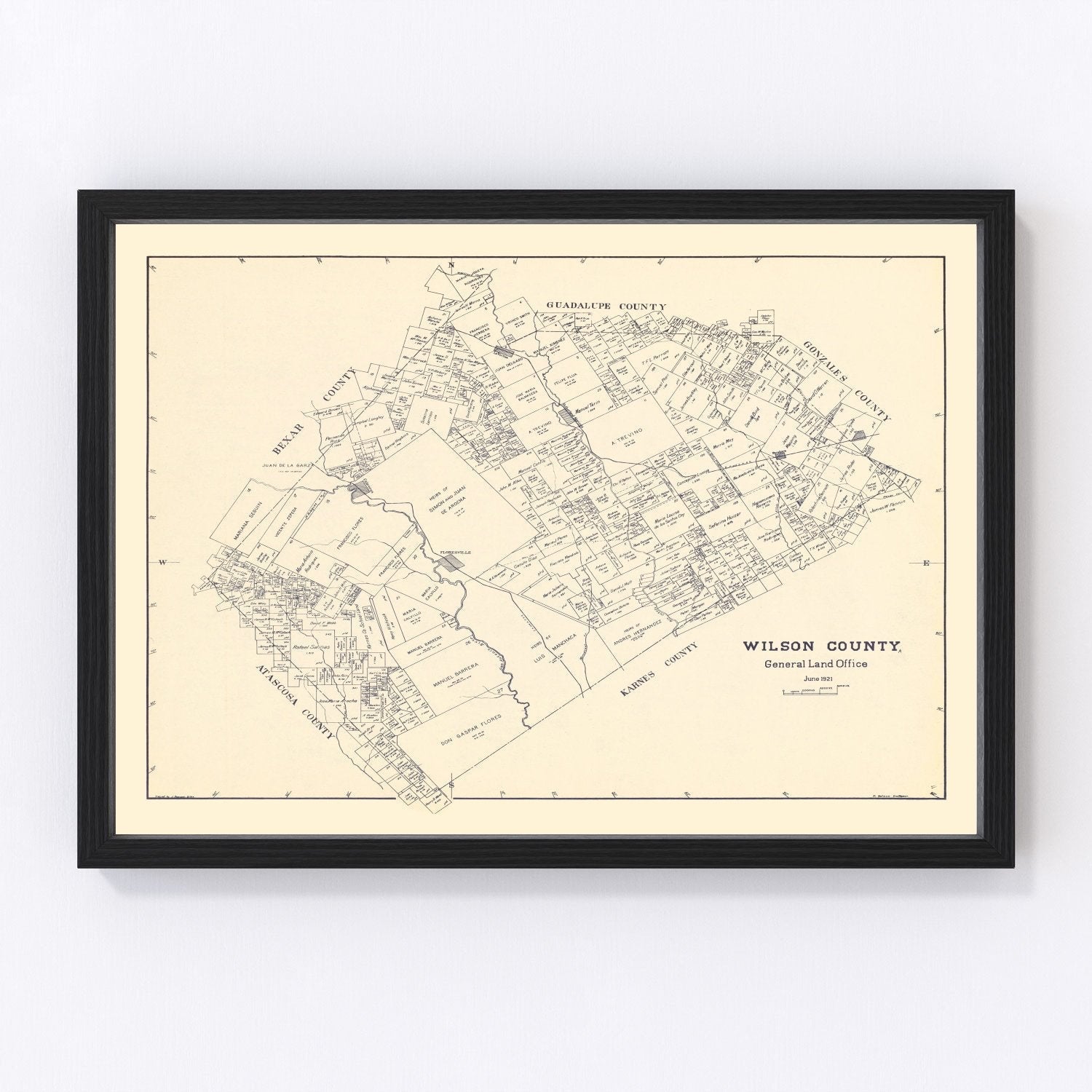 Vintage map of Wilson County, Texas, 1921, South Texas restored