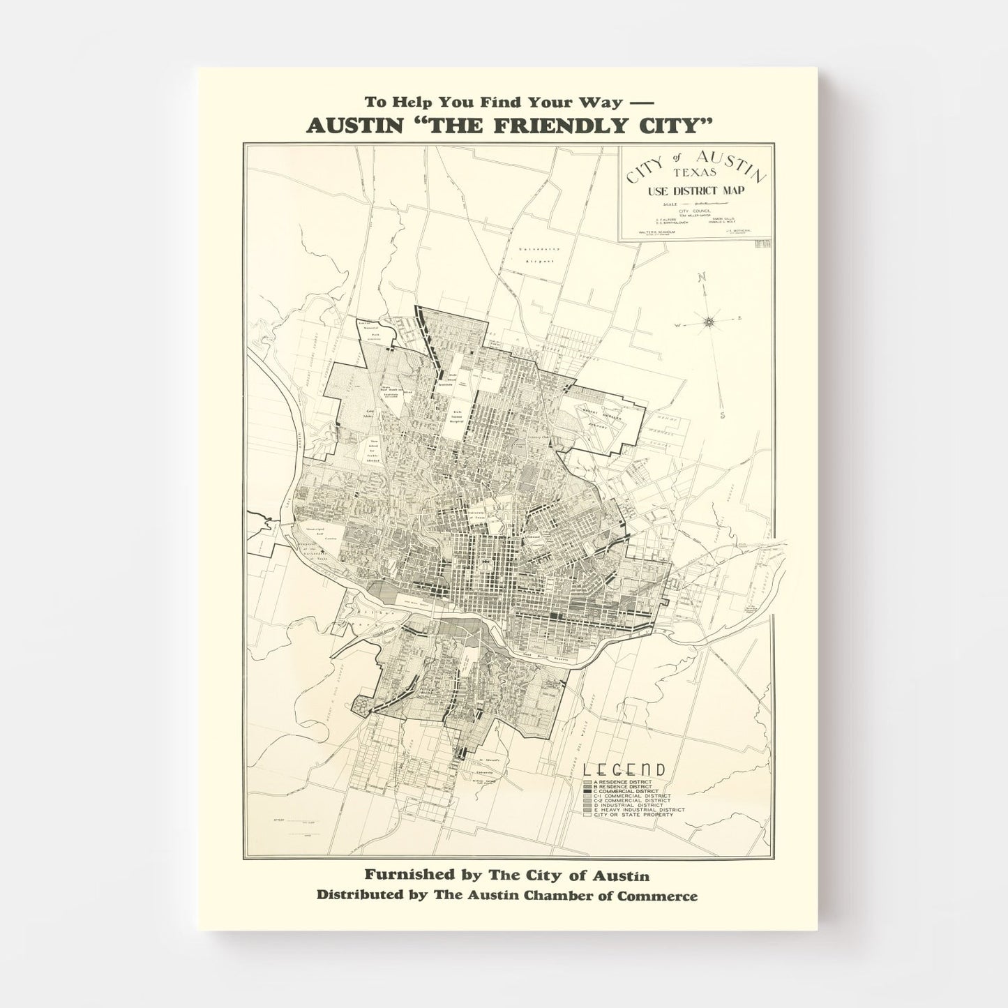 Vintage Map of Austin, Texas, 1943