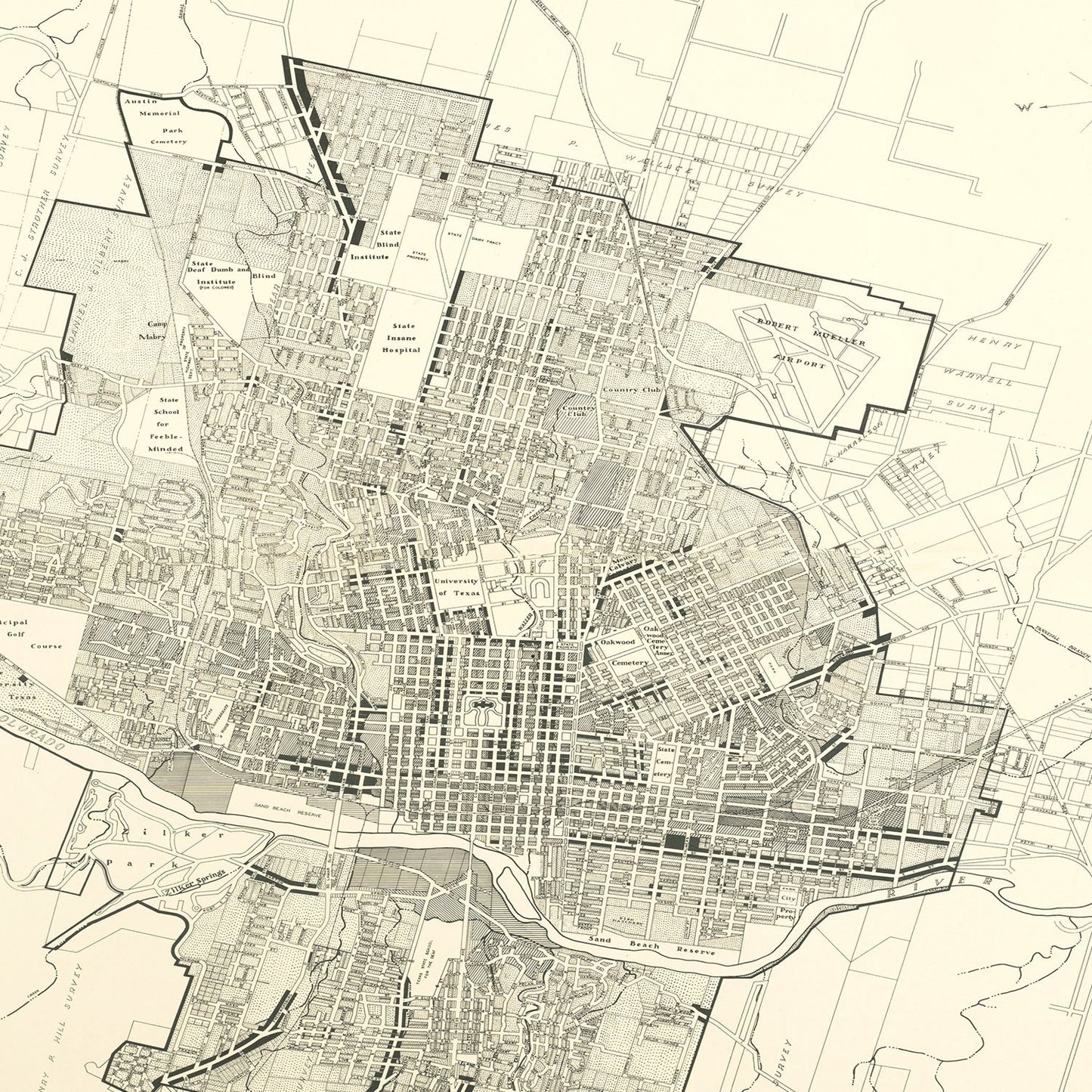 Vintage Map of Austin, Texas, 1943